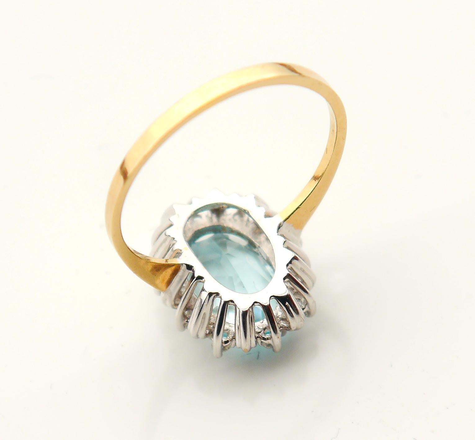 Vintage European Ring 3ct Aquamarine Diamonds solid 18K Gold Ø US 9.25 US /4.5gr For Sale 6