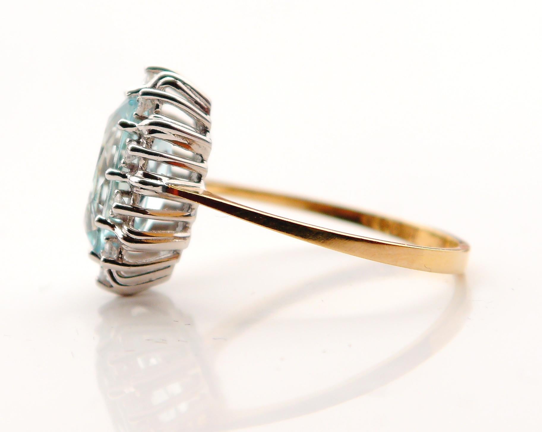 Vintage European Ring 3ct Aquamarine Diamonds solid 18K Gold Ø US 9.25 US /4.5gr For Sale 7