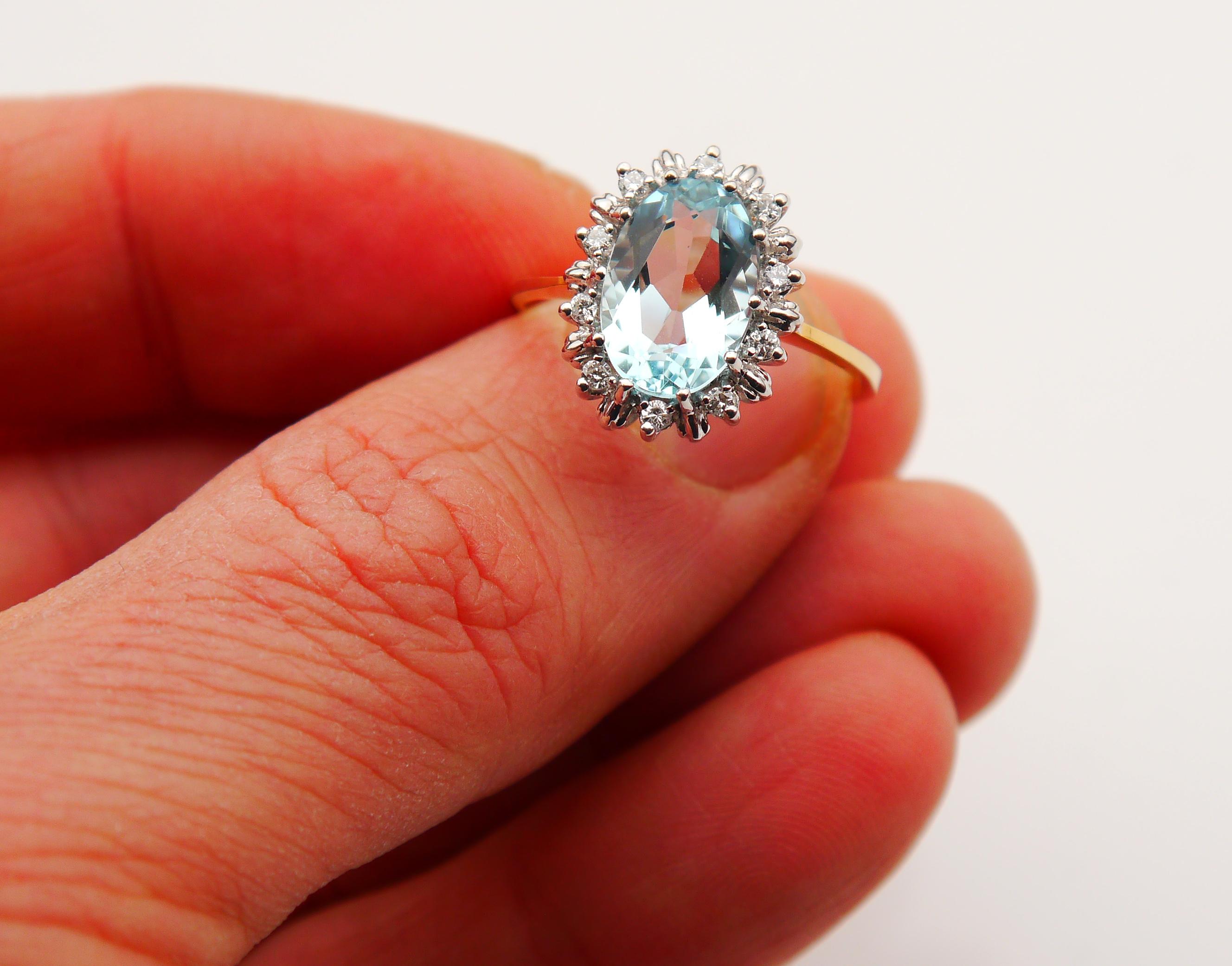Vintage European Ring 3ct Aquamarine Diamonds solid 18K Gold Ø US 9.25 US /4.5gr For Sale 8