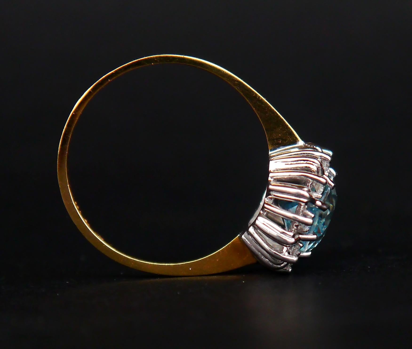 Oval Cut Vintage European Ring 3ct Aquamarine Diamonds solid 18K Gold Ø US 9.25 US /4.5gr For Sale