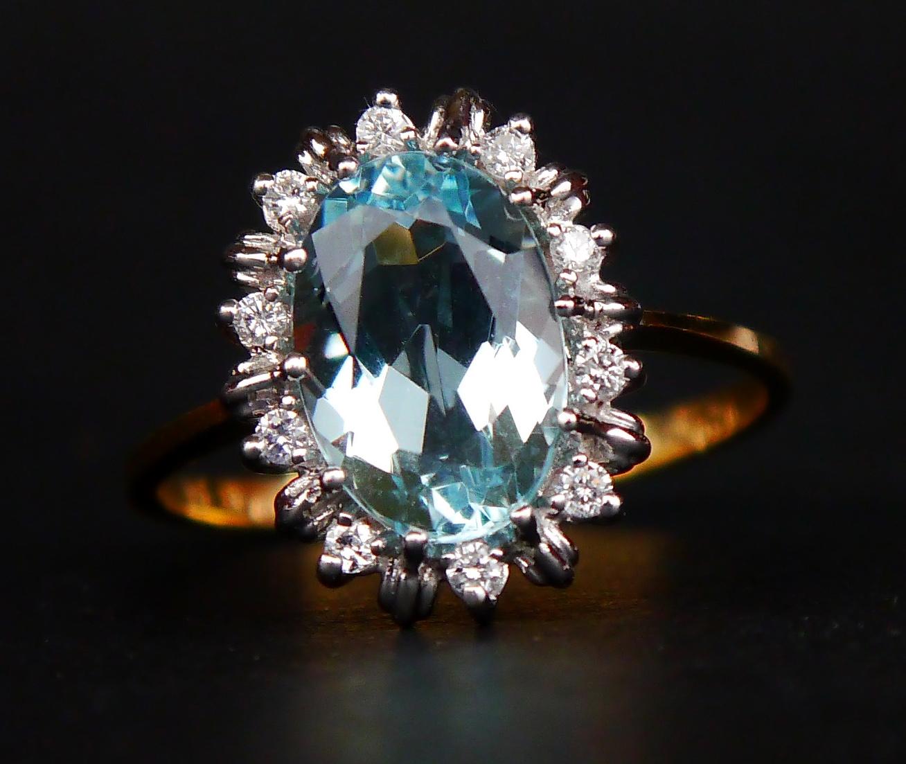 Women's Vintage European Ring 3ct Aquamarine Diamonds solid 18K Gold Ø US 9.25 US /4.5gr For Sale