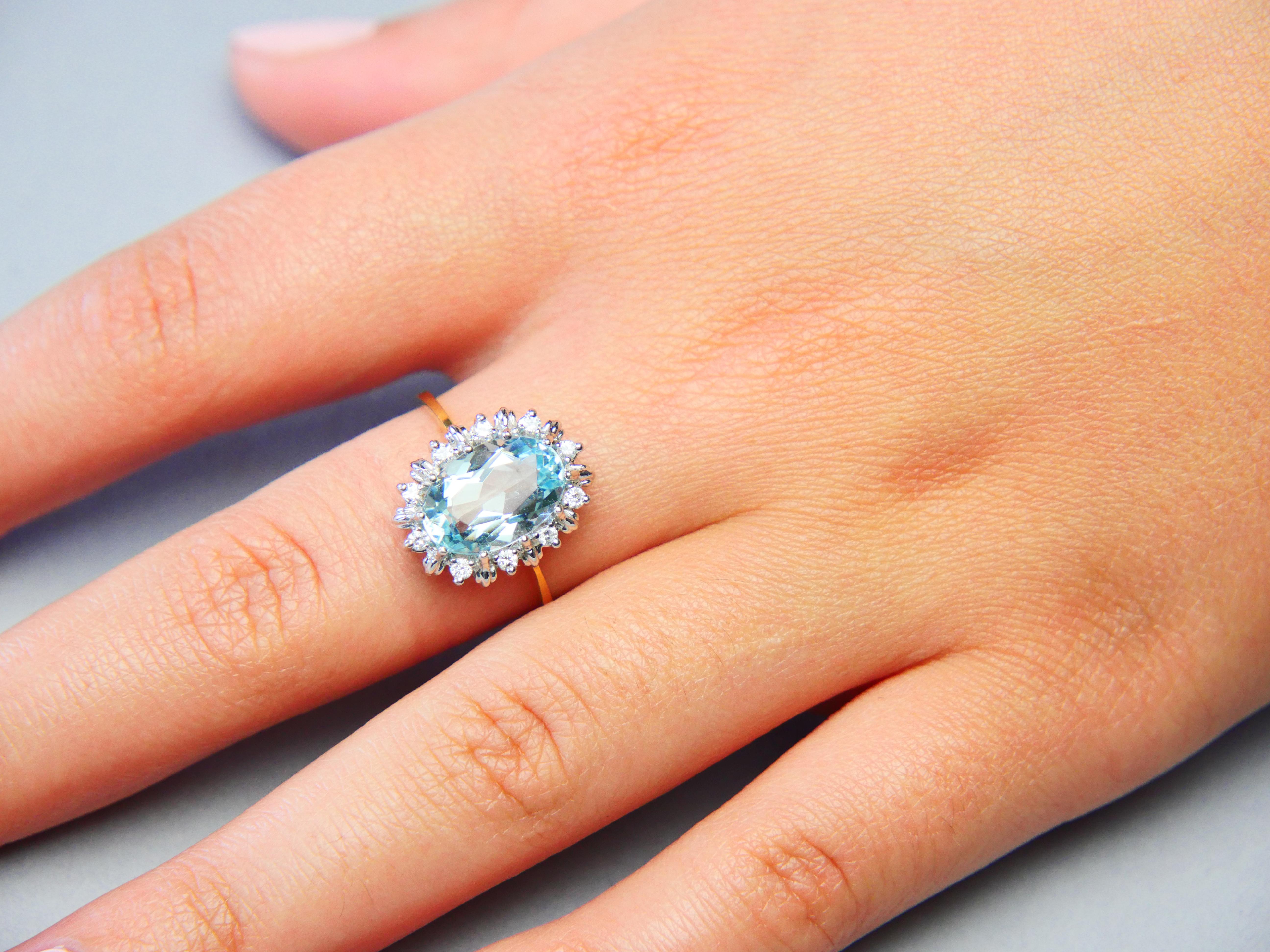 Vintage European Ring 3ct Aquamarine Diamonds solid 18K Gold Ø US 9.25 US /4.5gr For Sale 1