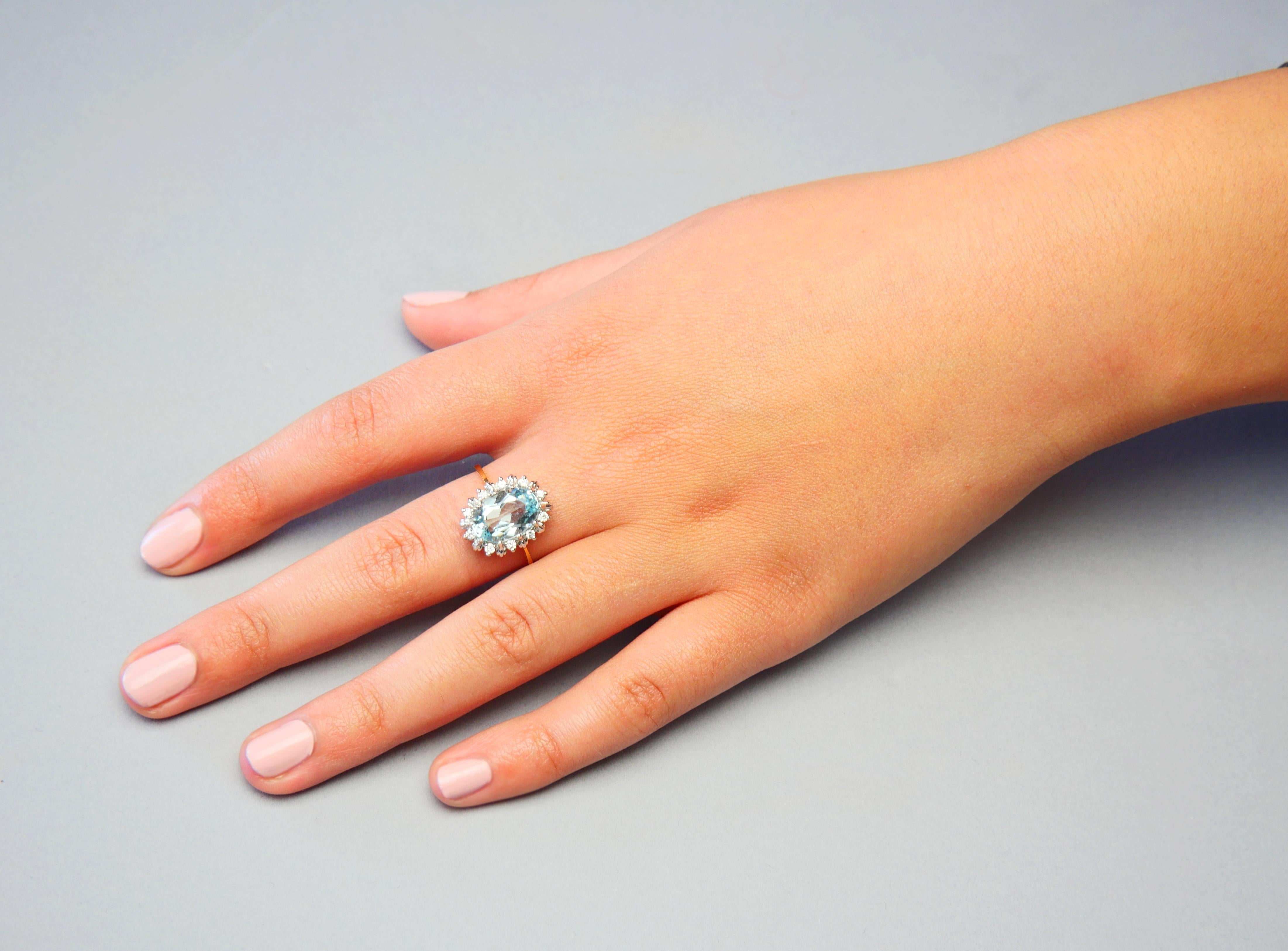 Vintage European Ring 3ct Aquamarine Diamonds solid 18K Gold Ø US 9.25 US /4.5gr For Sale 2