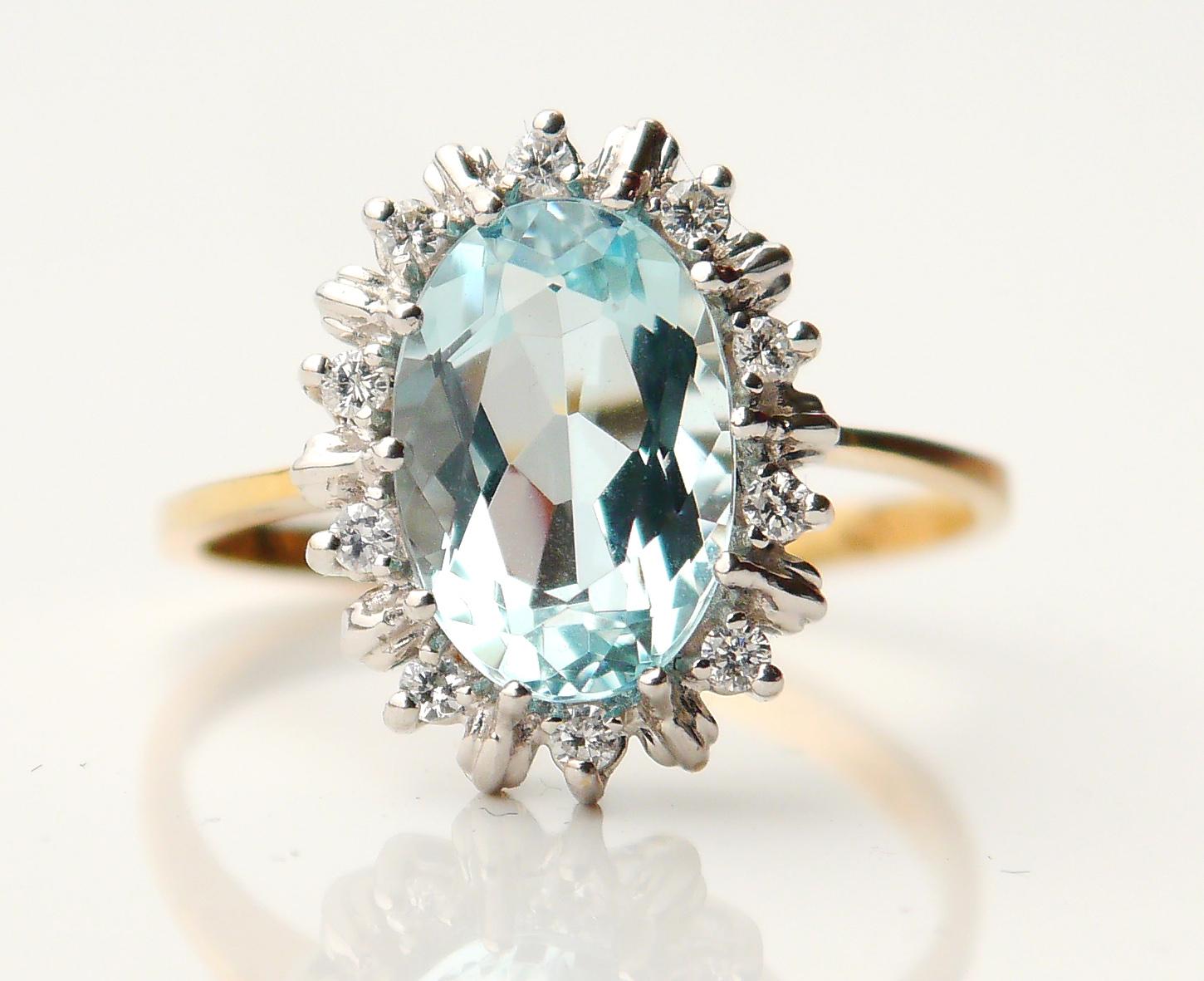 Vintage European Ring 3ct Aquamarine Diamonds solid 18K Gold Ø US 9.25 US /4.5gr For Sale 3