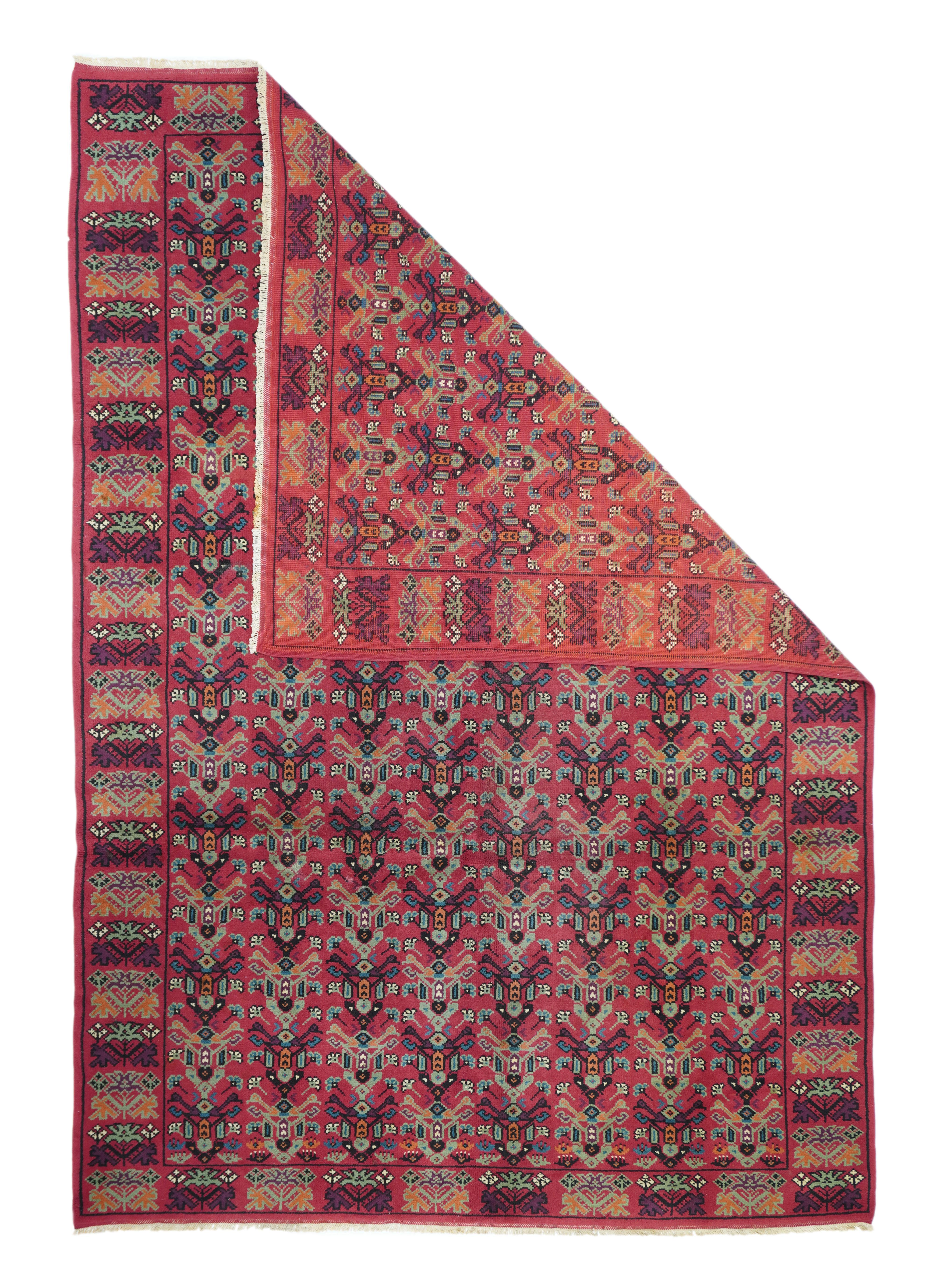 Vintage European rug measures 6'6'' x 9'8''.
