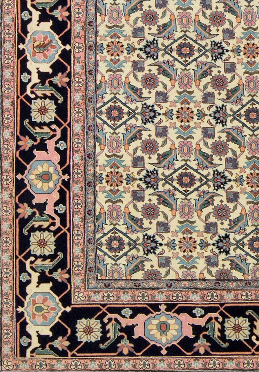 Vintage European rug carpet. They have been weaving rugs in Romania since the Ottoman Empire, but only since the mid-20th century have they exported their production. The designs are usually based on old Persian patterns although recently they are