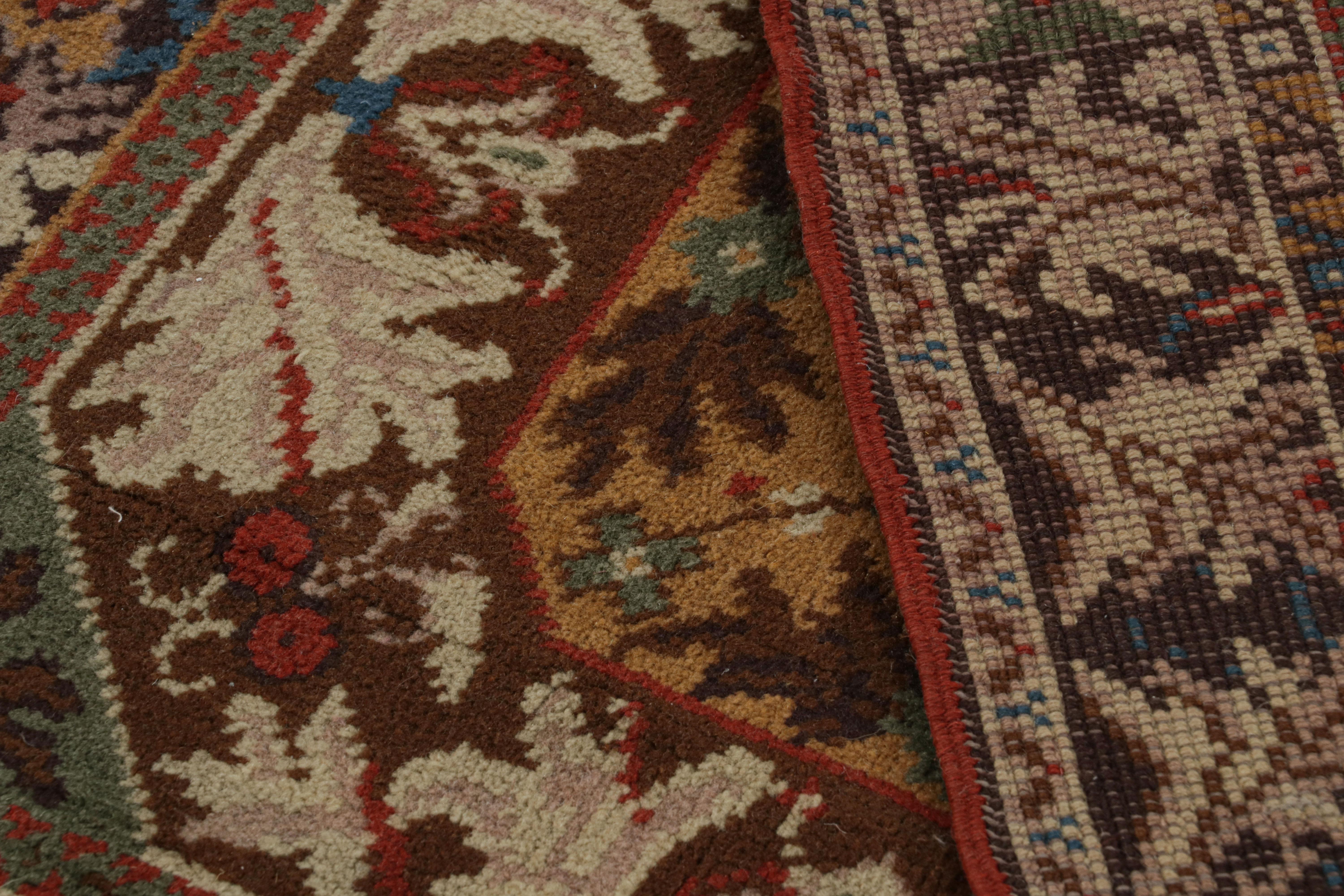 Wool Vintage European Rug in Beige-Brown with Floral Geometric Pattern by Rug & Kilim For Sale