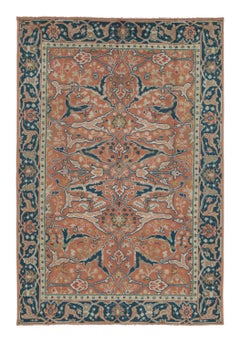 Vintage European Rug in Orange, Blue and Ivory Geometric Pattern - Rug & Kilim