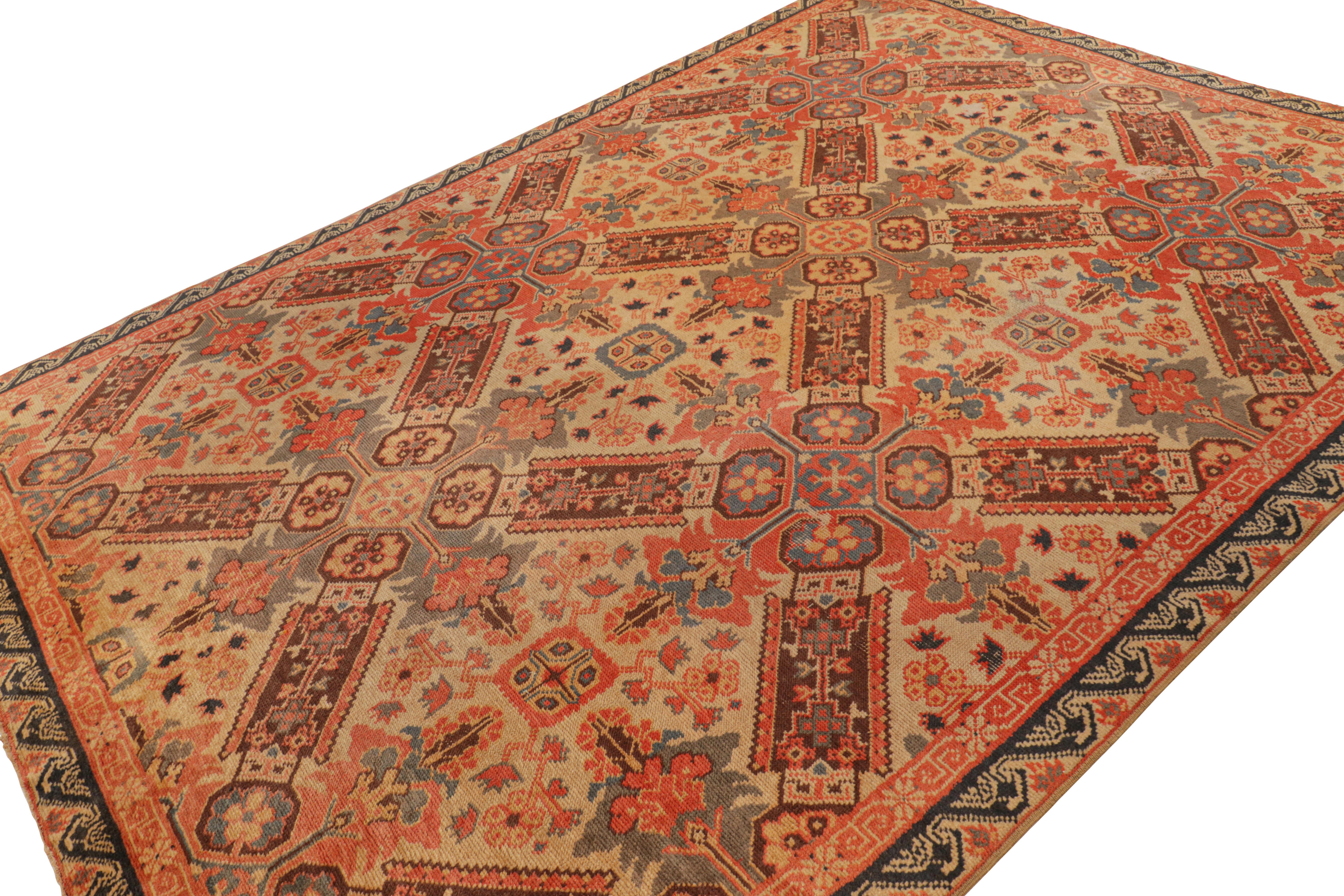 Hand-Knotted Vintage European Rug in Orange with Floral Patterns, from Rug & Kilim For Sale