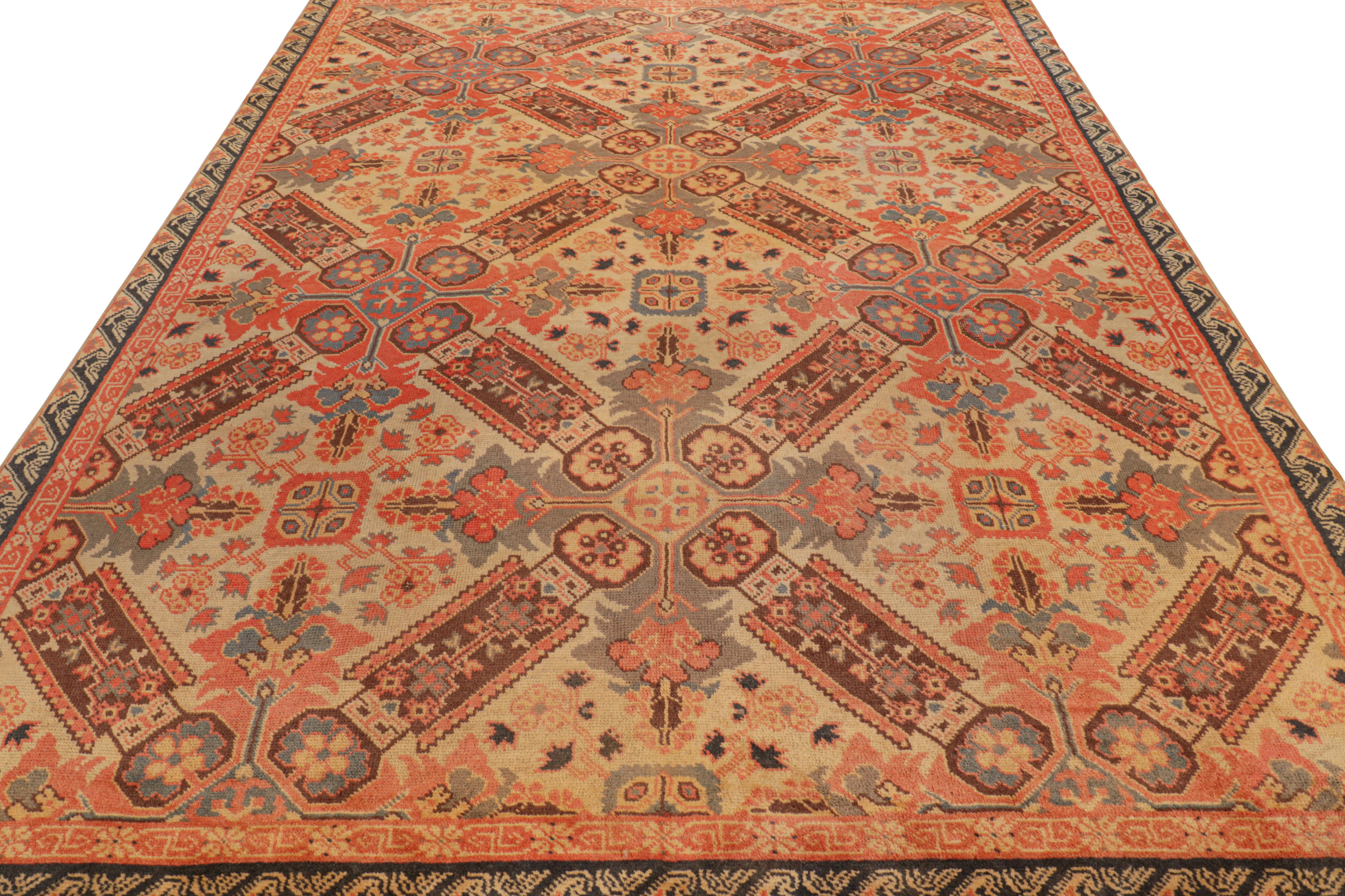 Vintage European Rug in Orange with Floral Patterns, from Rug & Kilim In Good Condition For Sale In Long Island City, NY