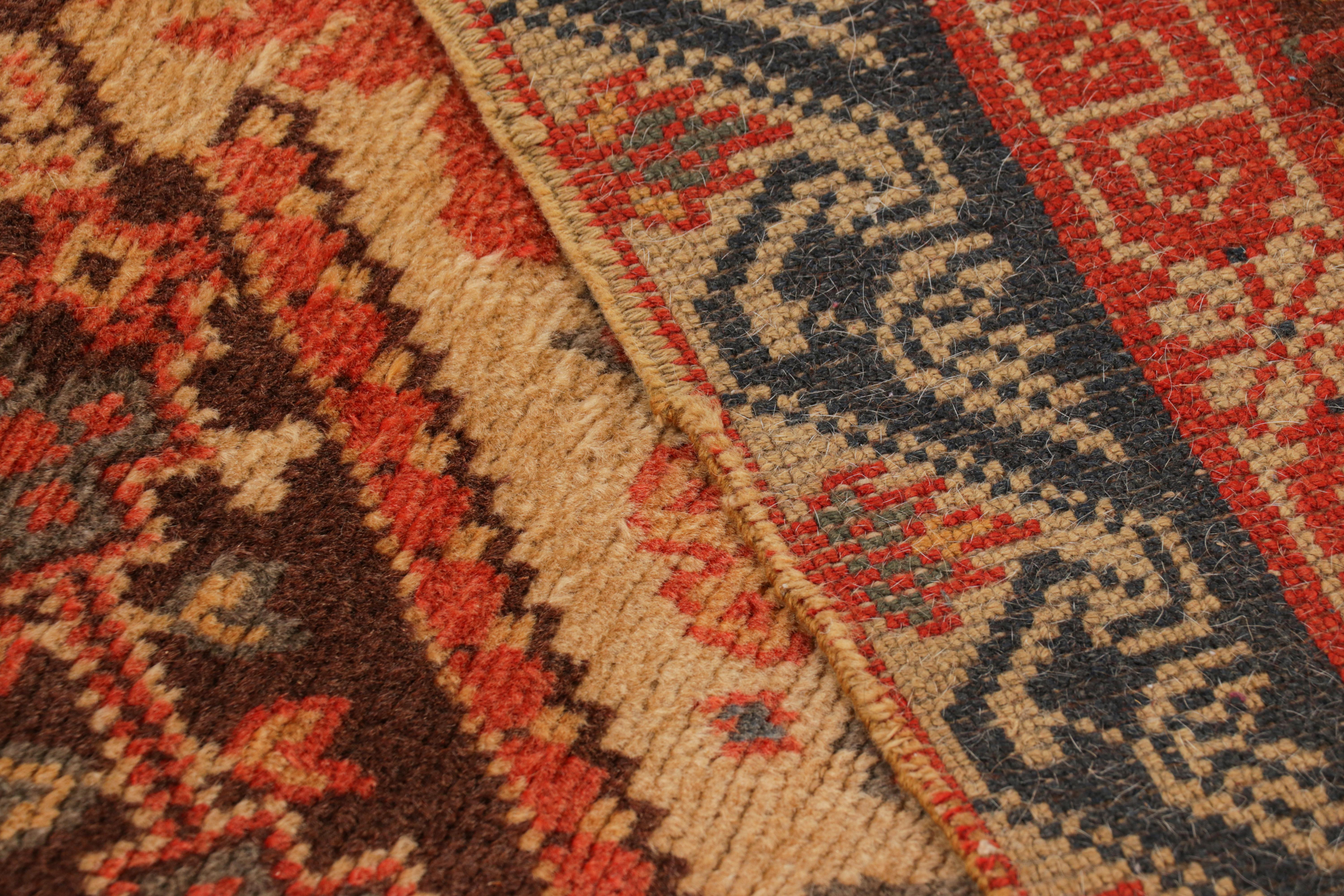 Wool Vintage European Rug in Orange with Floral Patterns, from Rug & Kilim For Sale