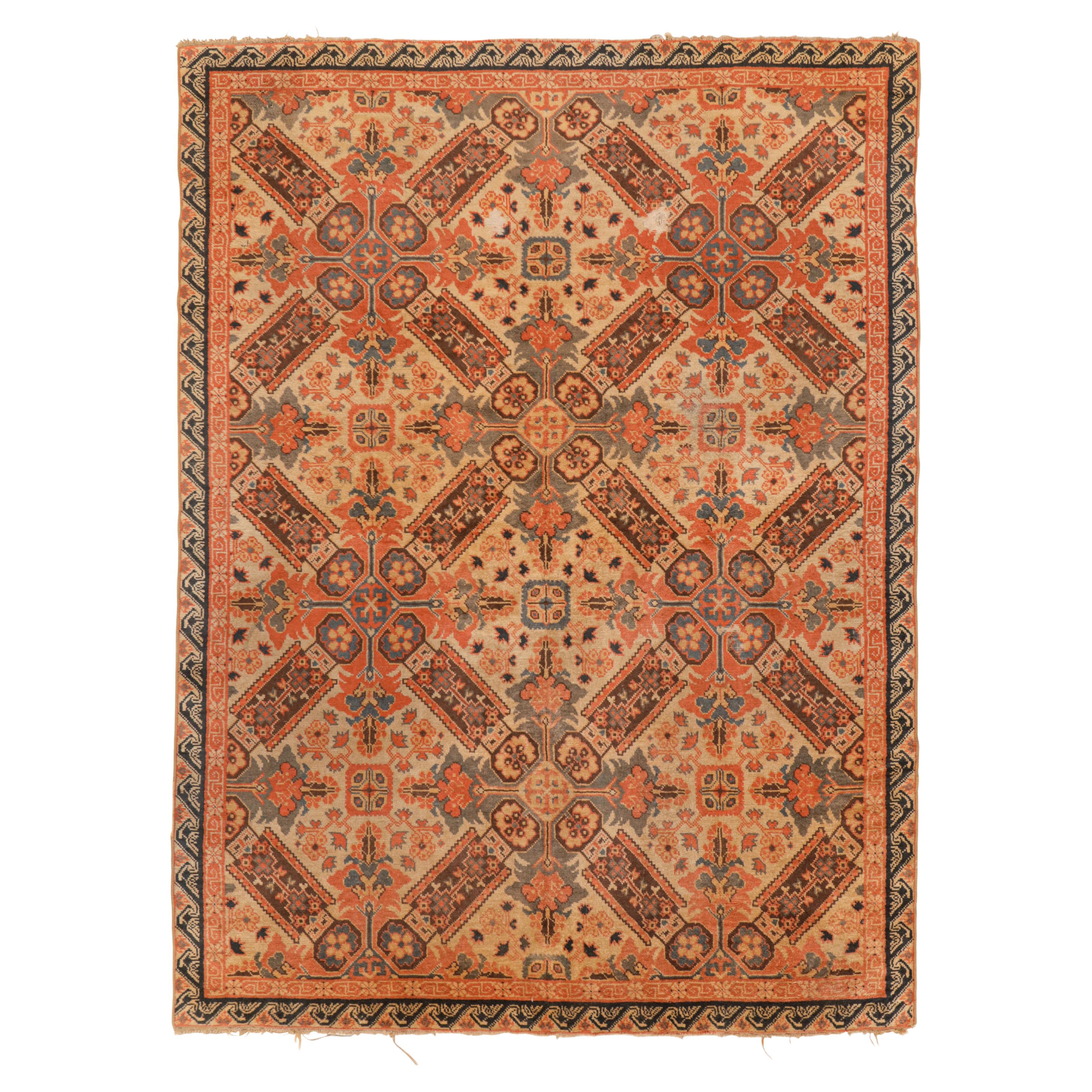 Vintage European Rug in Orange with Floral Patterns, from Rug & Kilim For Sale