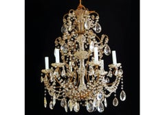 Vintage European Six Arm Gilt Metal Chandelier