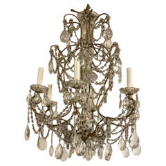 Vintage European Six Arm Gilt Metal Chandelier