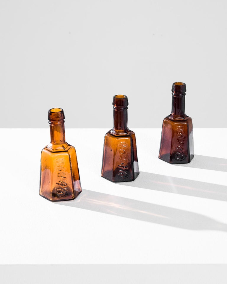 Vintage European Small Amber Glass Bottle For Sale at 1stDibs