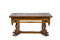 Vintage European Solid Oak Extendable Warm Honey Color Carved Coffee Table