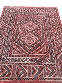 Vintage European Soumak Geometric Flatwoven Pink 5x7