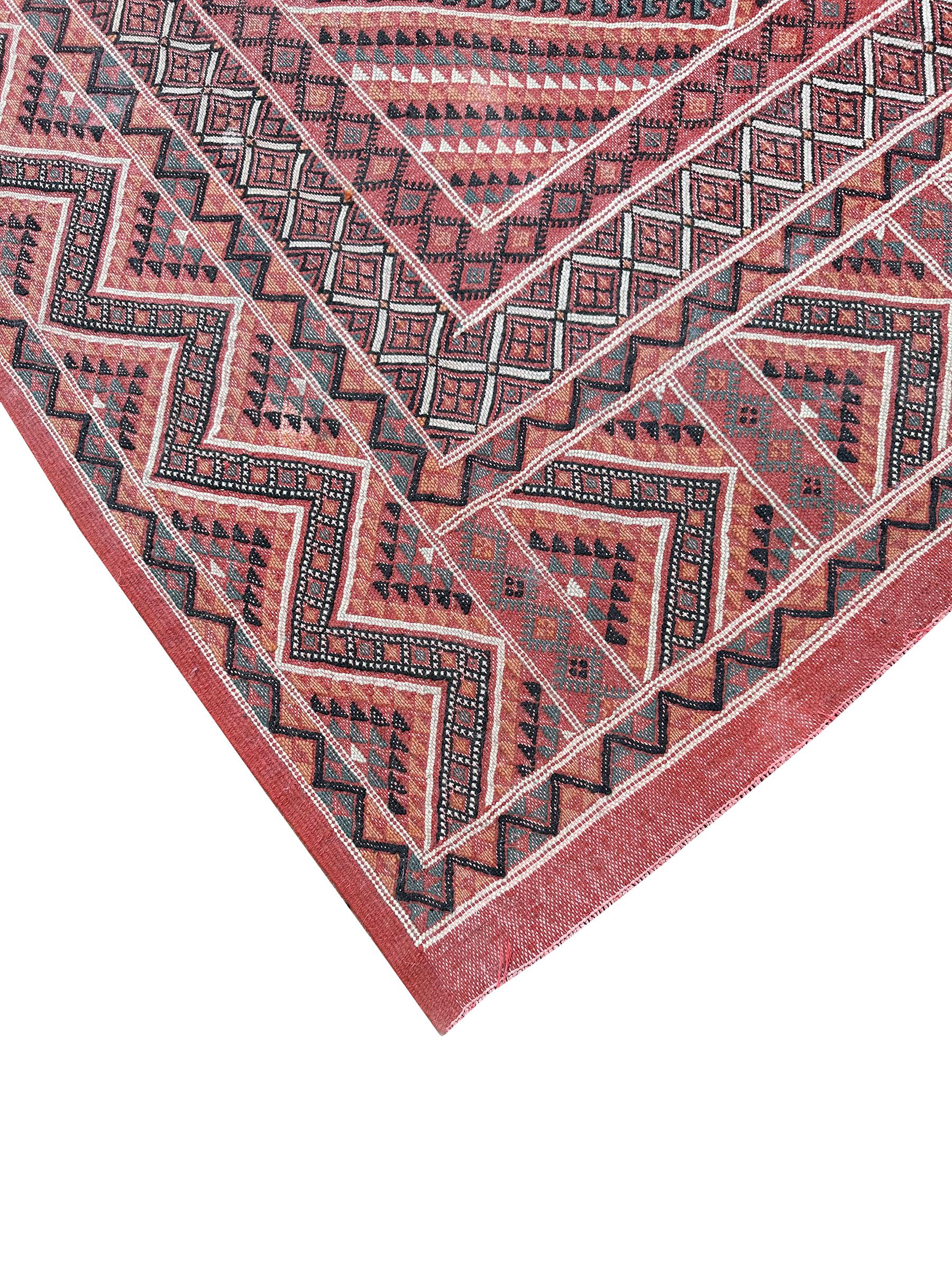 Wool Vintage European Soumak Geometric Flatwoven Pink 5x7 For Sale
