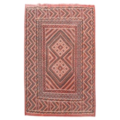 Vintage European Soumak Geometric Flatwoven Pink 5x7