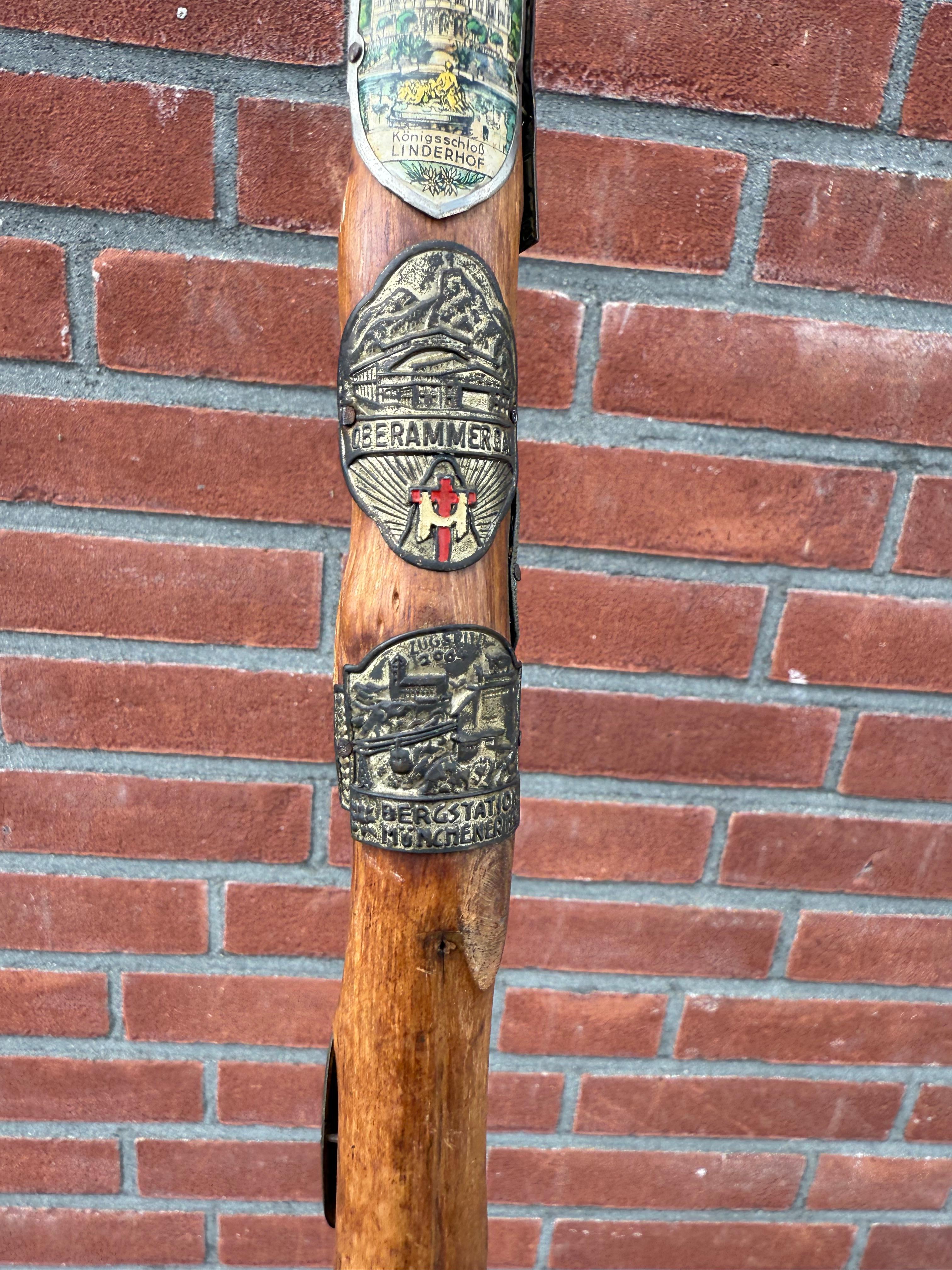 Bastone da passeggio souvenir europeo d'epoca con stemmi di viaggio, metà del XX secolo in vendita 5