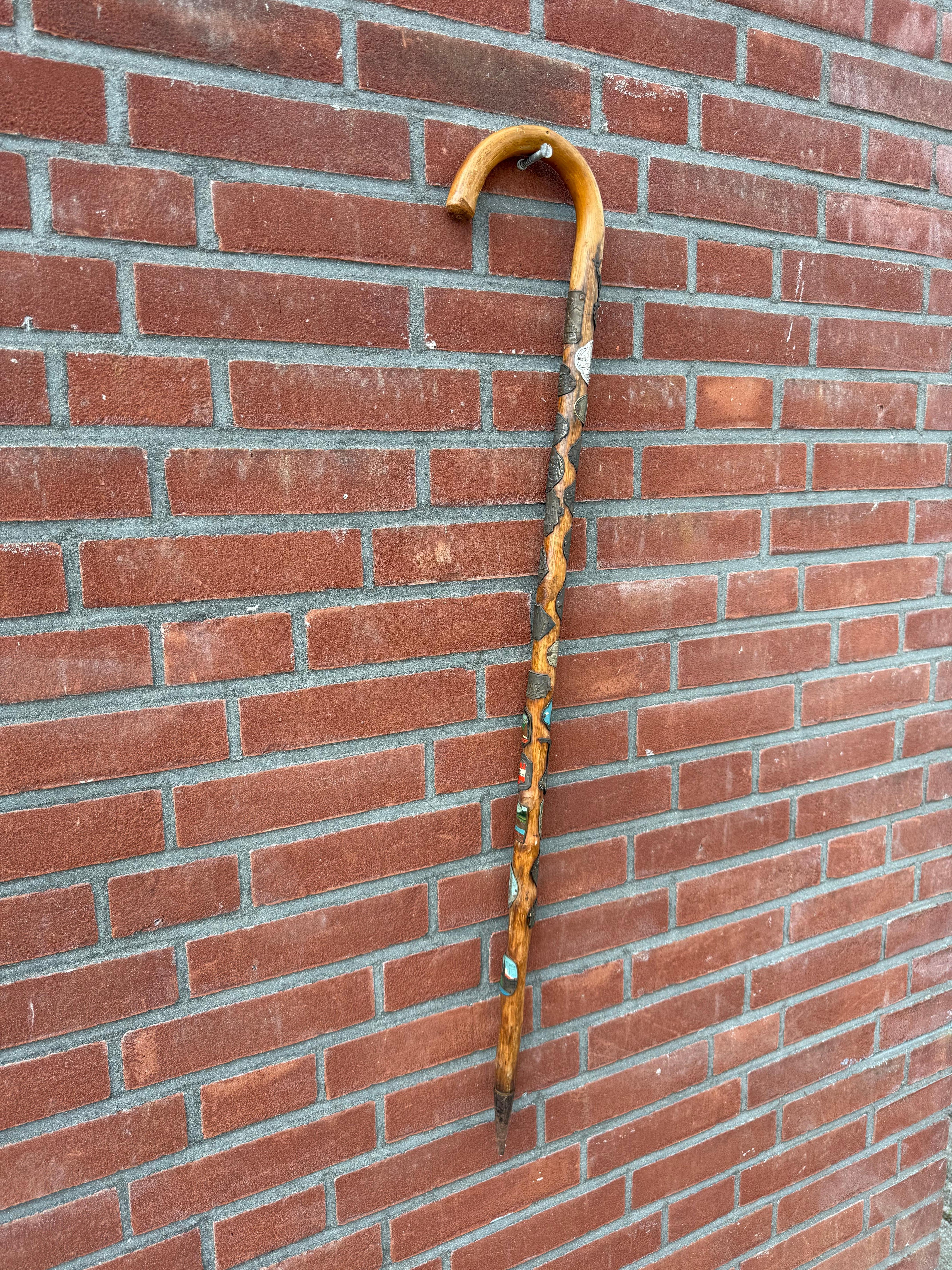 Bastone da passeggio souvenir europeo d'epoca con stemmi di viaggio, metà del XX secolo in vendita 7