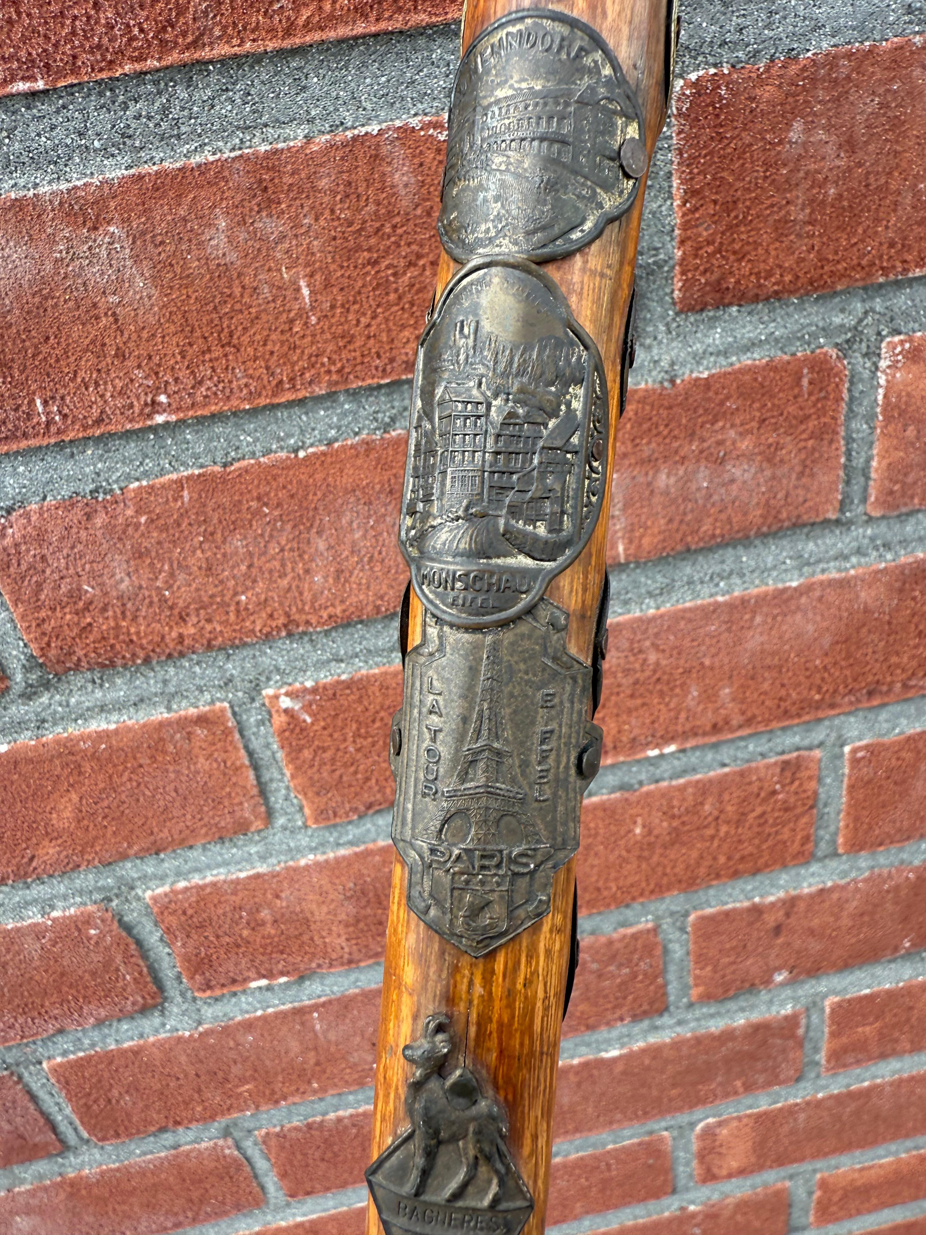 Bastone da passeggio souvenir europeo d'epoca con stemmi di viaggio, metà del XX secolo in vendita 8