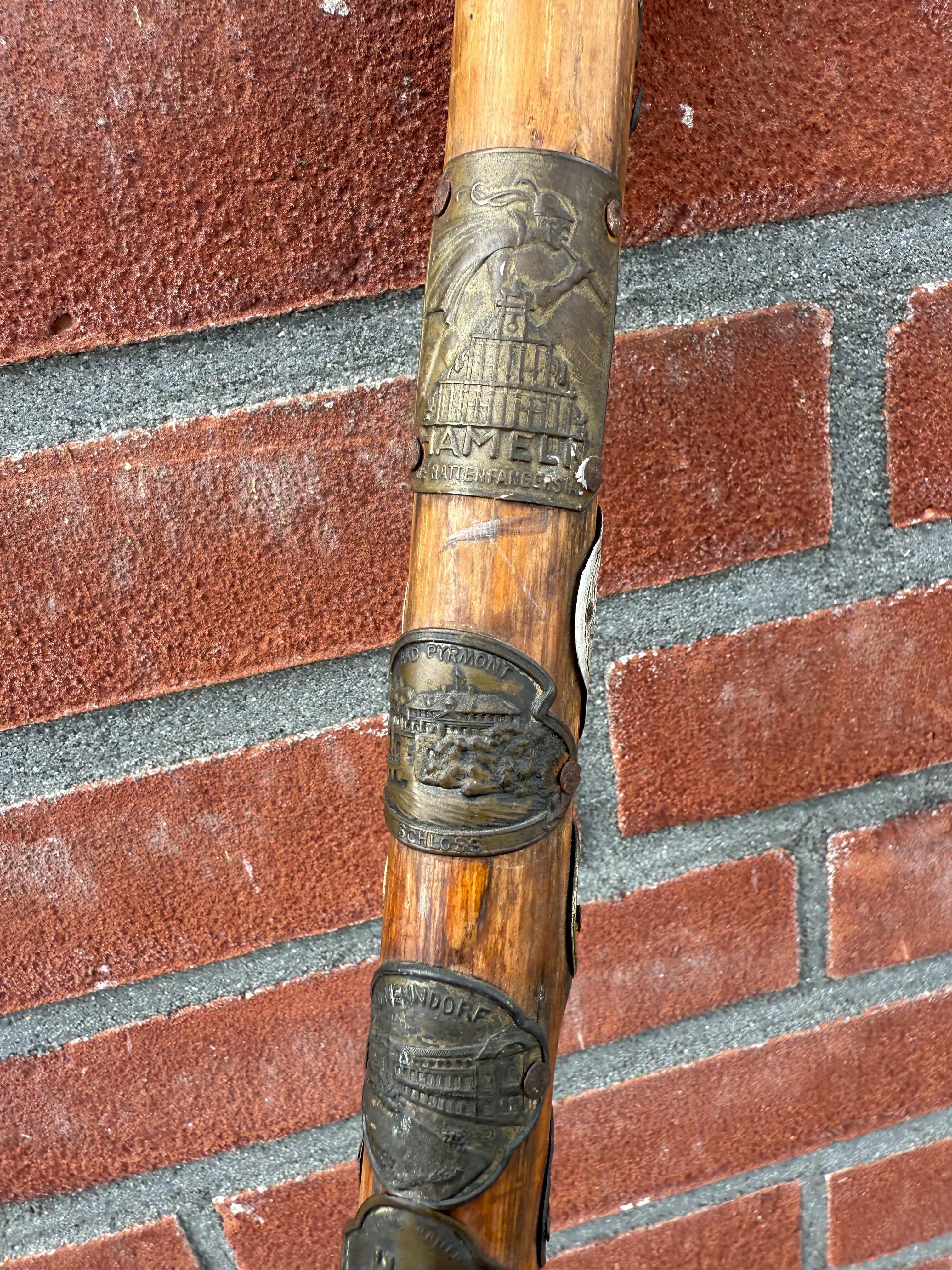 Bastone da passeggio souvenir europeo d'epoca con stemmi di viaggio, metà del XX secolo in vendita 9