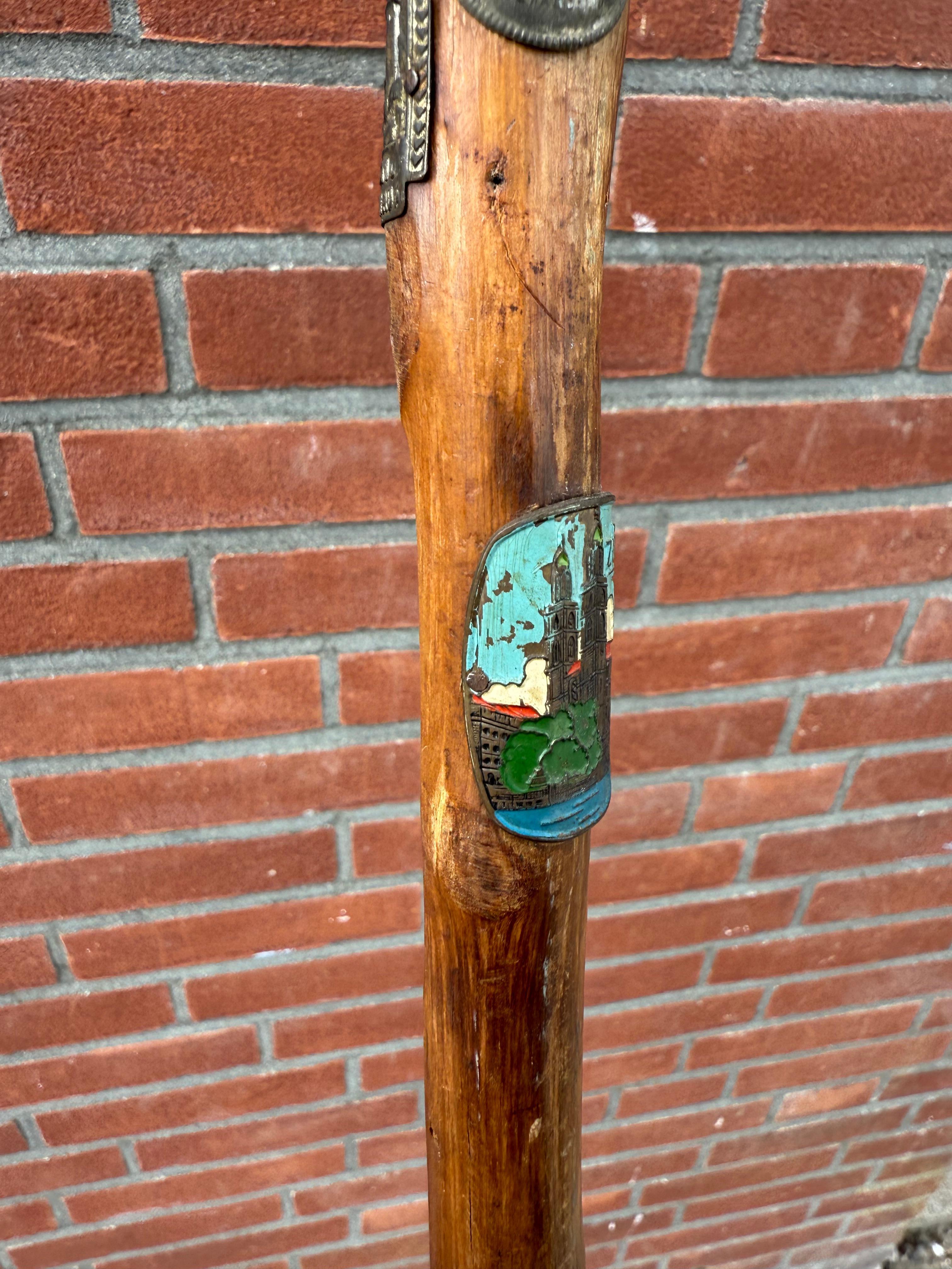 Tedesco Bastone da passeggio souvenir europeo d'epoca con stemmi di viaggio, metà del XX secolo in vendita