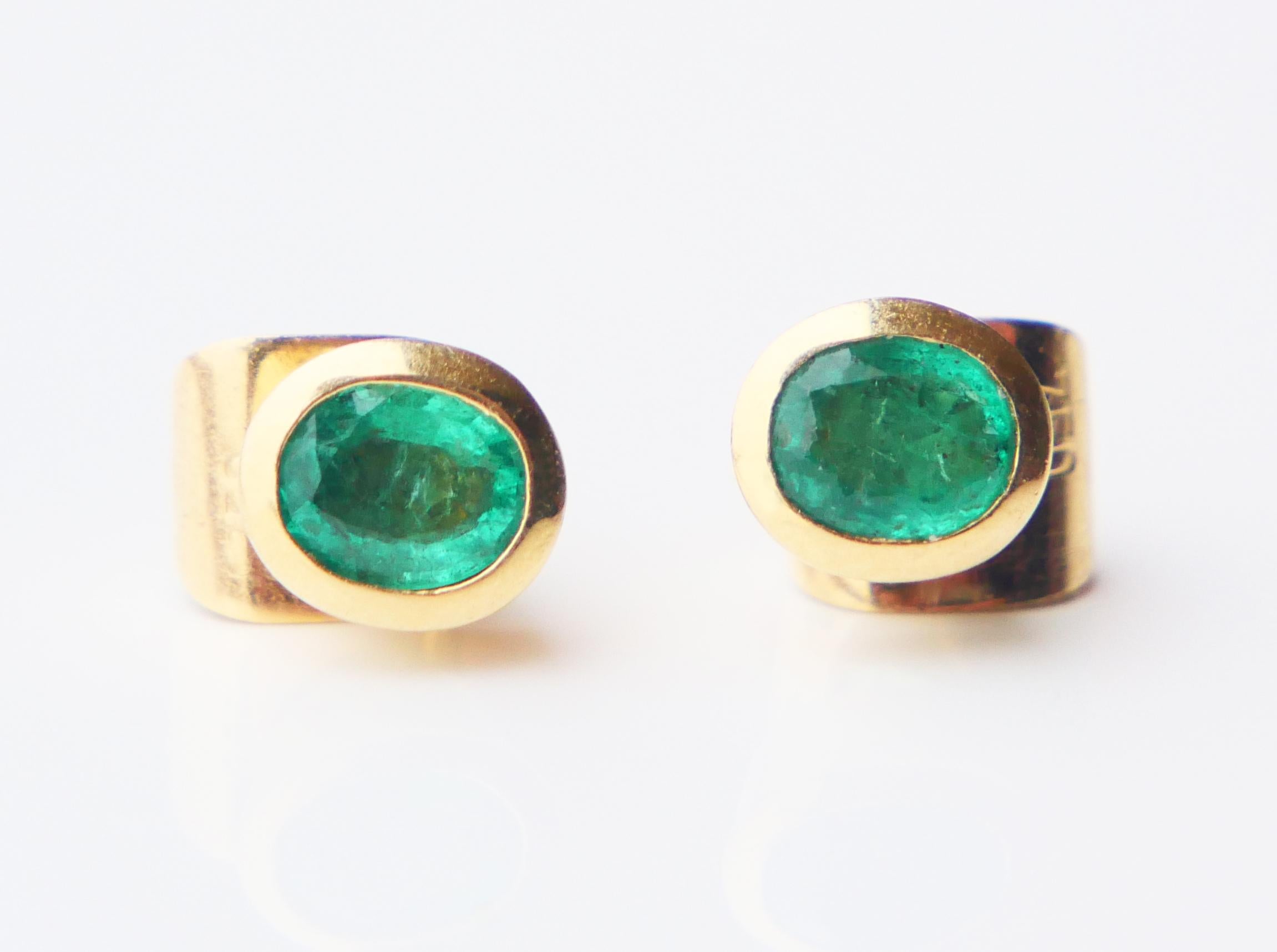 Vintage European stud Earrings 1.5ctw Emeralds solid 18K Gold / 3.65 gr 5