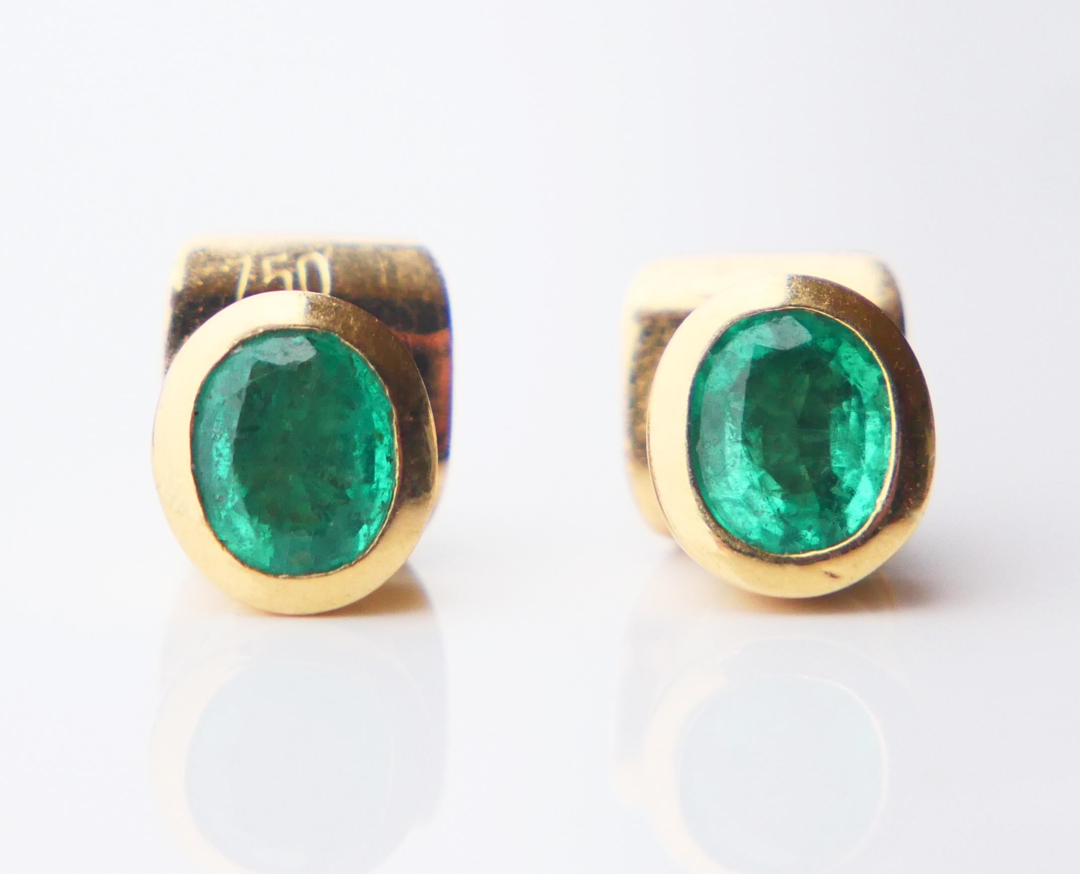 Vintage European stud Earrings 1.5ctw Emeralds solid 18K Gold / 3.65 gr 6
