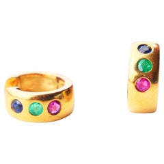 Retro European stud Earrings Sapphire Emerald Ruby solid 18K Gold / 6.1 gr