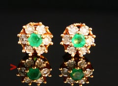 Vintage By Orecchini a cerchio con perno europeo Smeraldi Diamanti Oro massiccio 18 carati / 2,3 gr