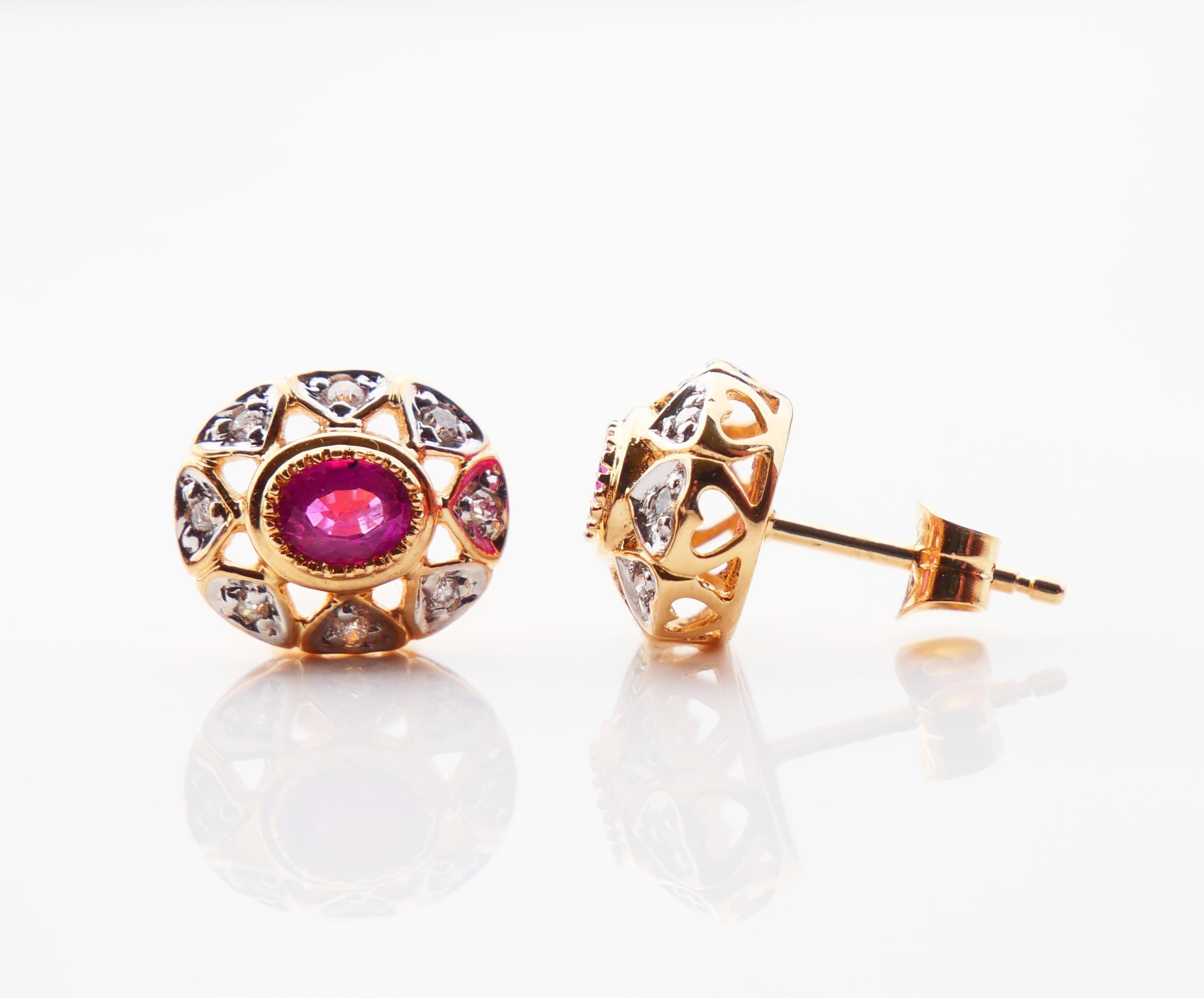 Pendientes vintage europeos Halo Rubíes Diamantes Oro macizo 18K / 2.63 gr en venta 6