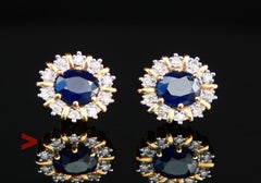 Vintage By Orecchini a cerchio con perno europeo Zaffiri Diamanti Oro massiccio 18 carati / 2,4 gr