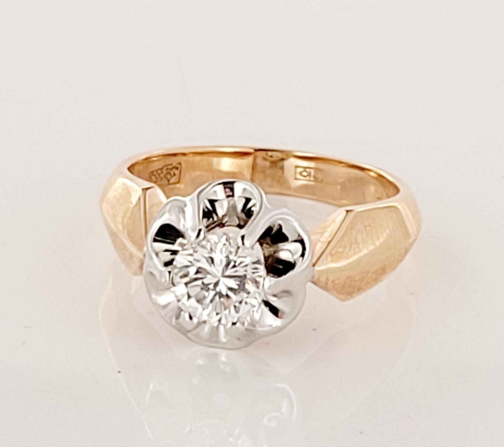 Rose Cut Vintage European Style Solitaire 1 ct Diamon Ring in 14K Rose Gold and Palladium For Sale