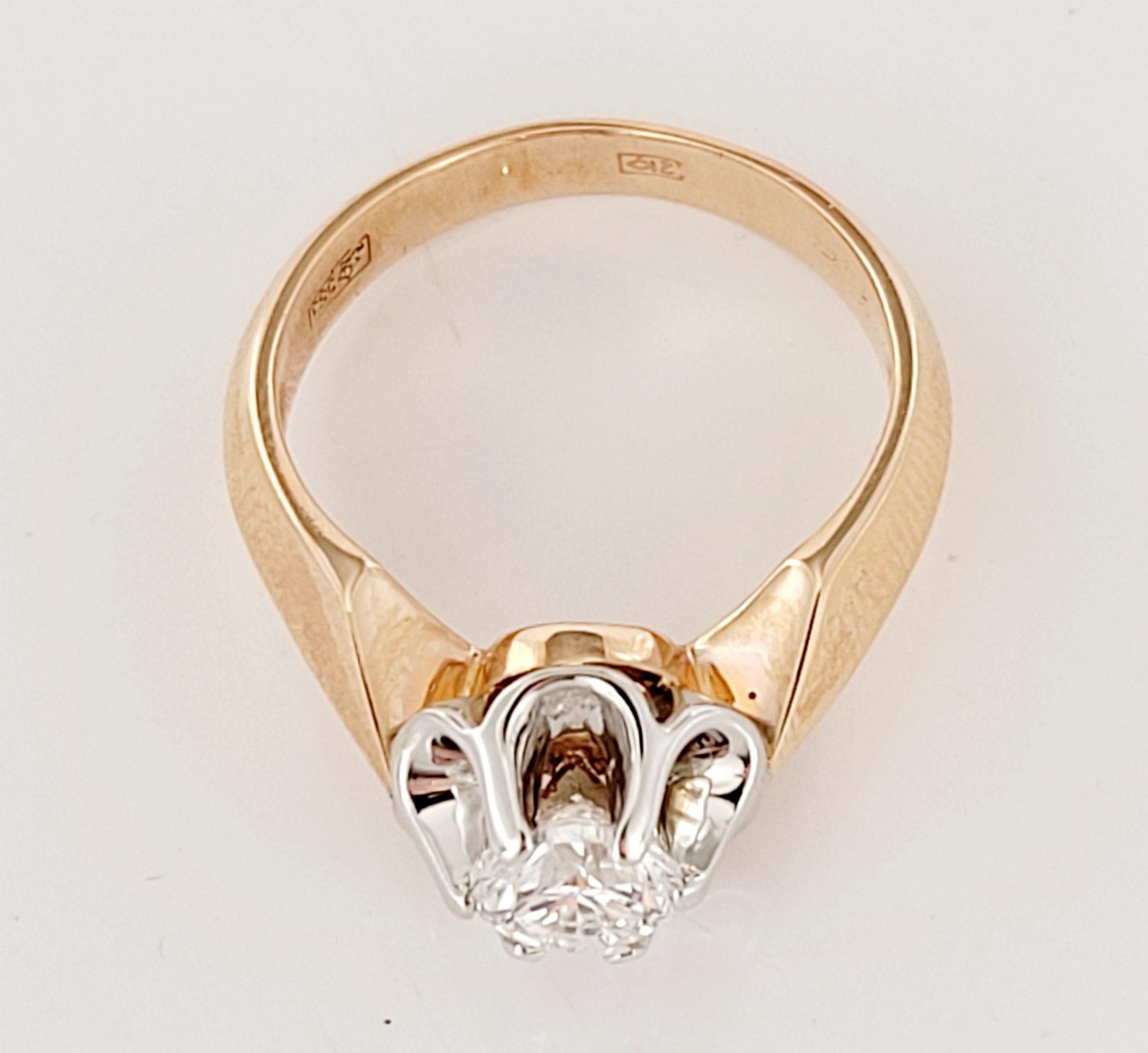 Vintage European Style Solitaire 1 ct Diamon Ring in 14K Rose Gold and Palladium In New Condition For Sale In New York, NY