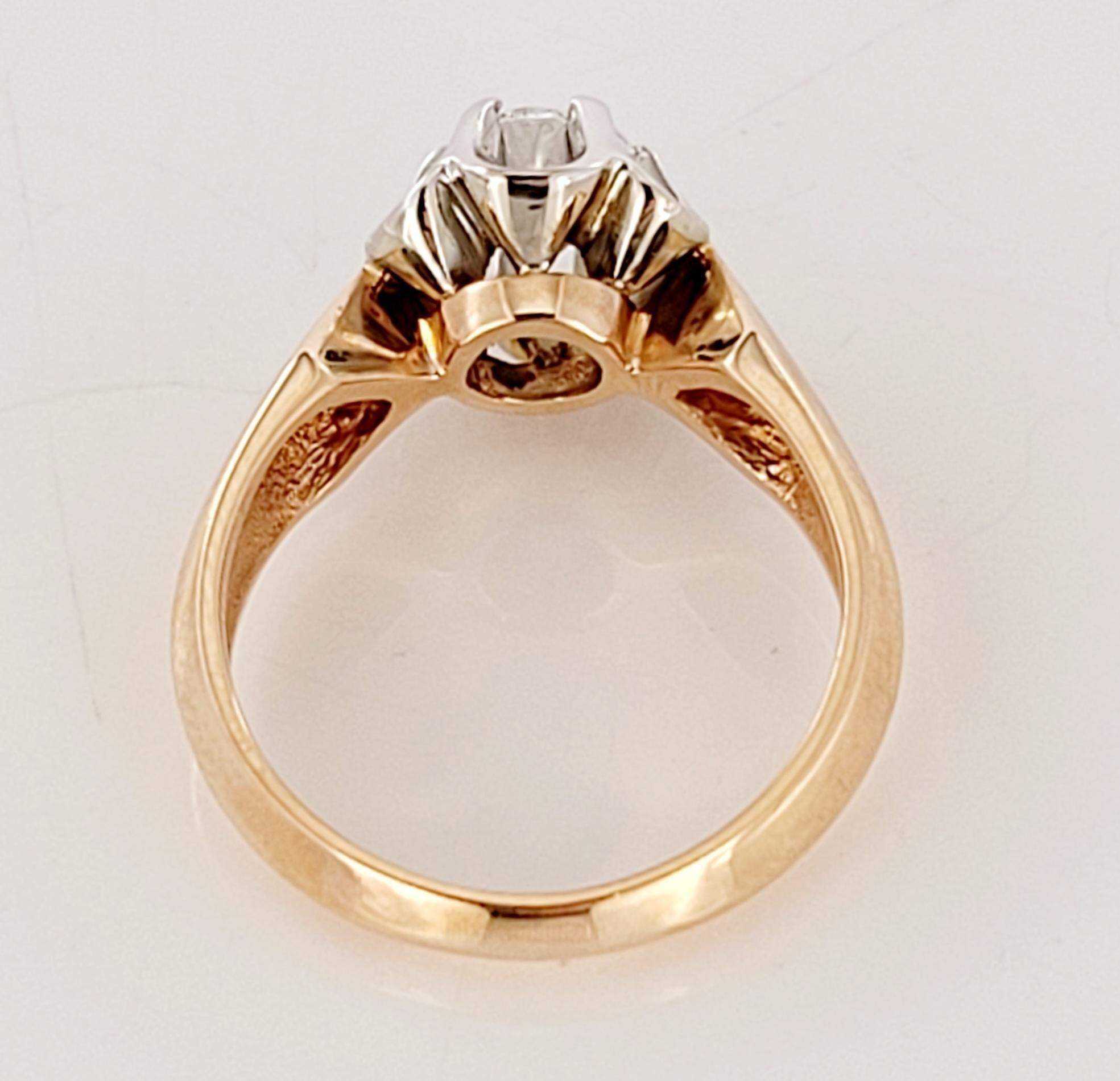 Women's Vintage European Style Solitaire 1 ct Diamon Ring in 14K Rose Gold and Palladium For Sale