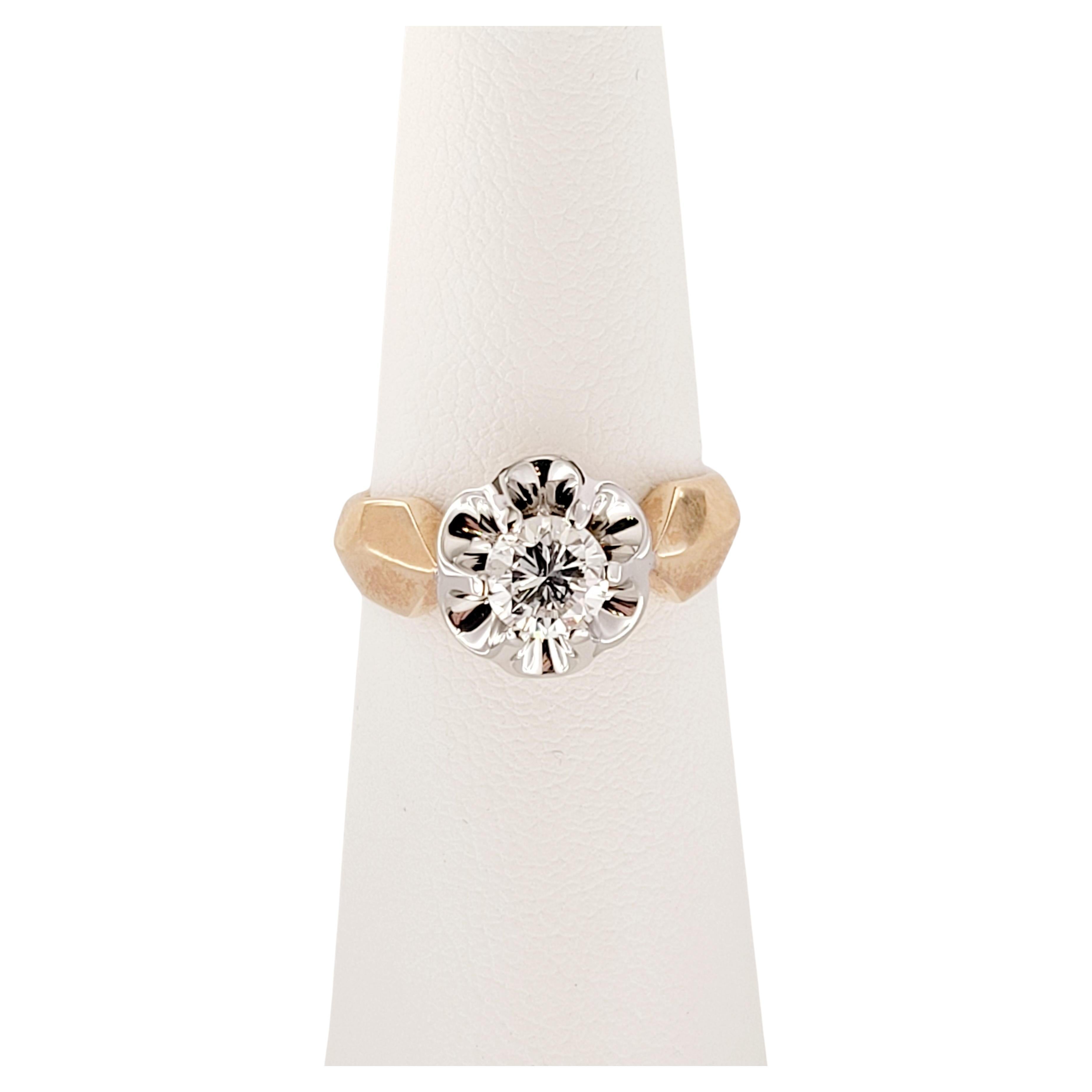 Vintage European Style Solitaire 1 ct Diamon Ring in 14K Rose Gold and Palladium For Sale