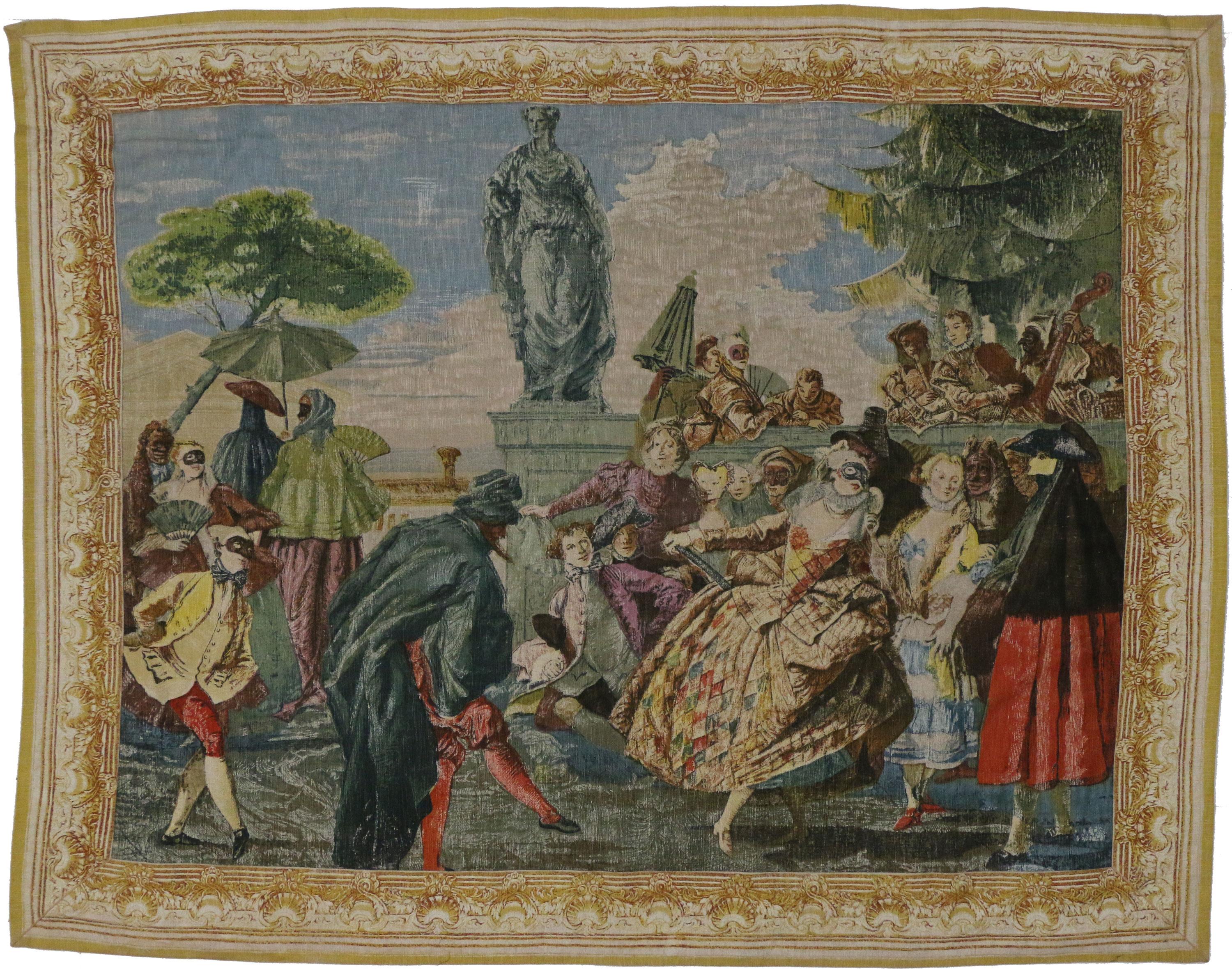 Venezianischer Vintage-Wandteppich, inspiriert von Tiepolo, The Minuet, Karnevalsssszene (Französisch) im Angebot