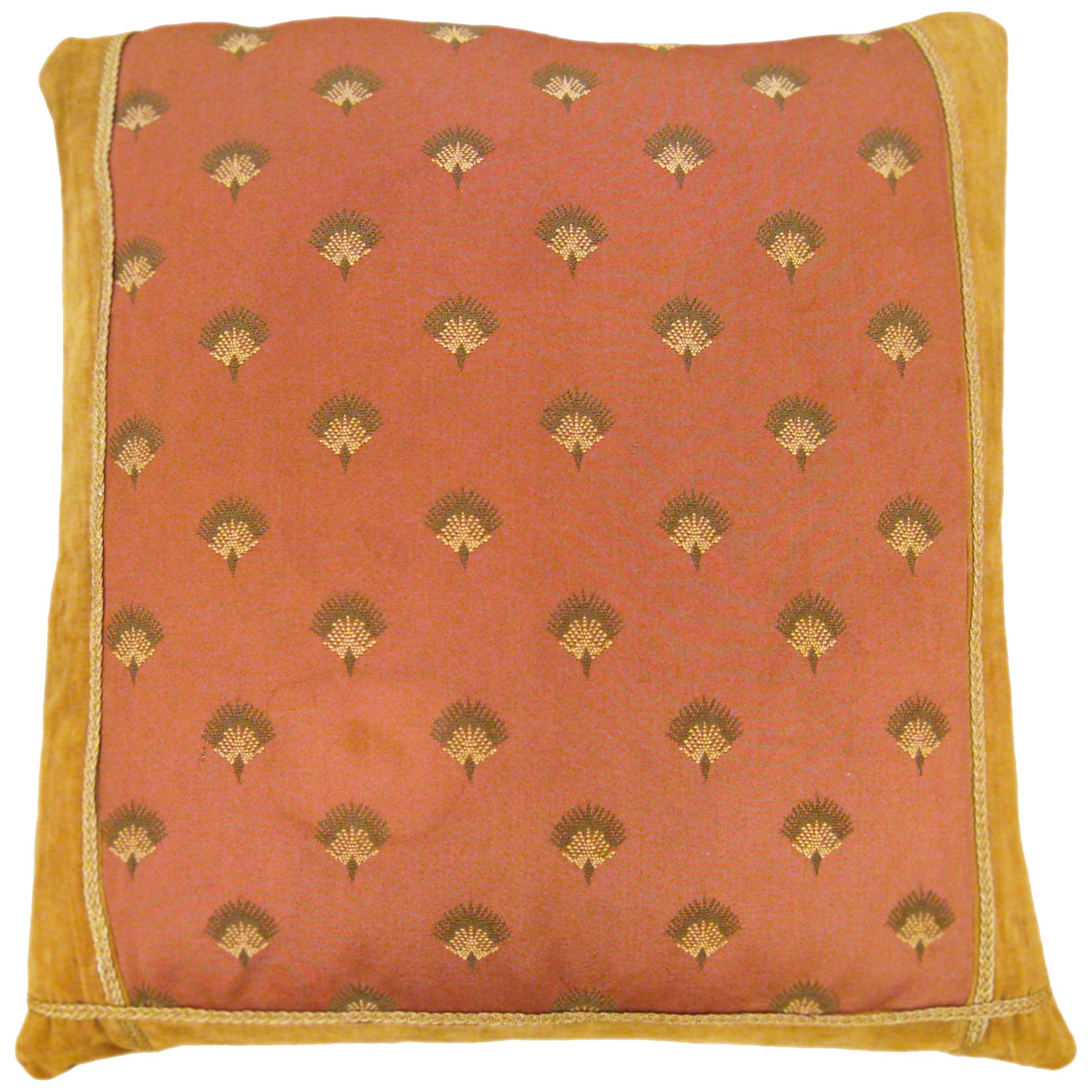 Vintage Decorative European Textile Pillow with Velvet and Striped Fabric