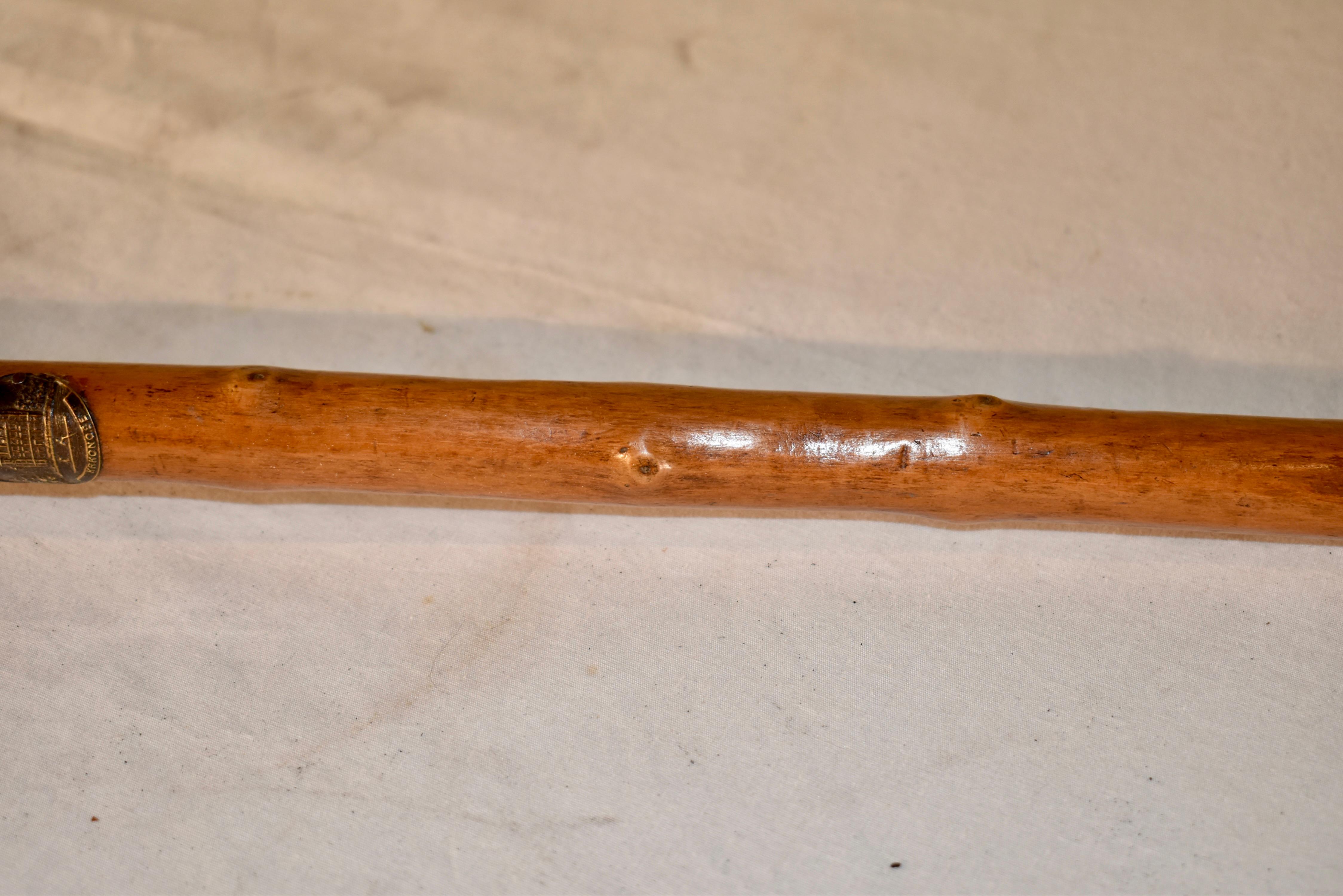 German Vintage European Walking Stick with 12 Badges For Sale