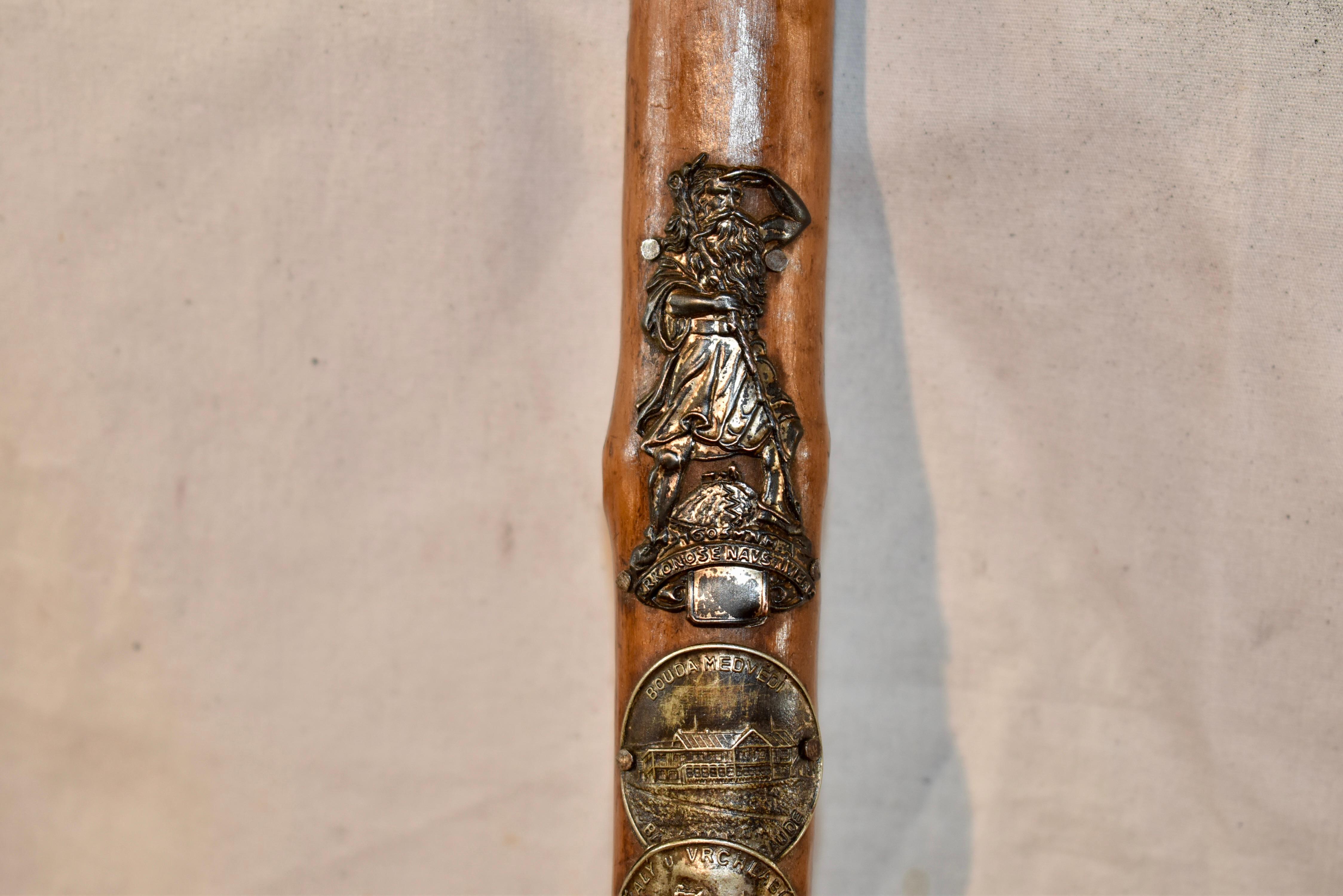 Vintage European Walking Stick with 12 Badges For Sale 1