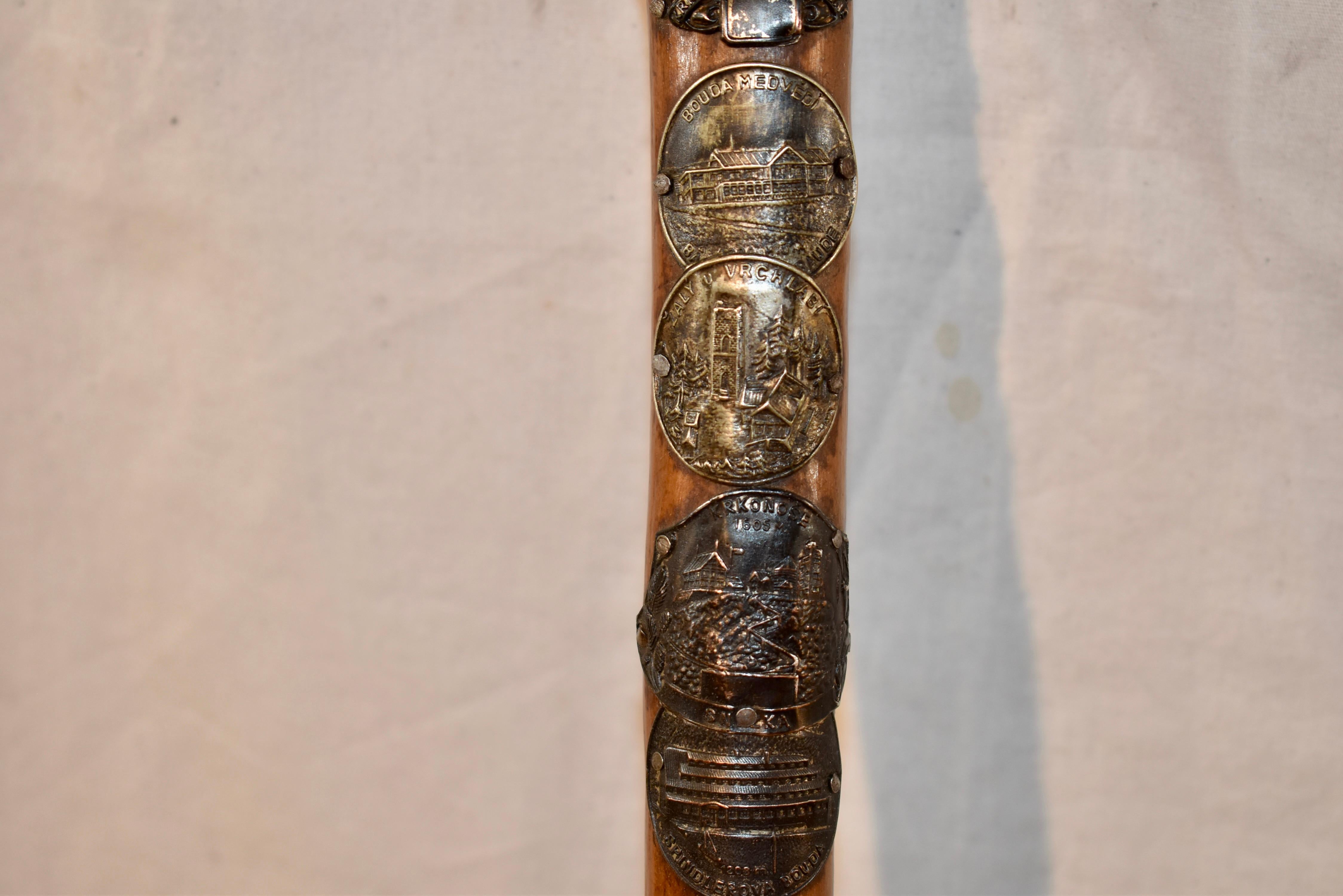 Vintage European Walking Stick with 12 Badges For Sale 2