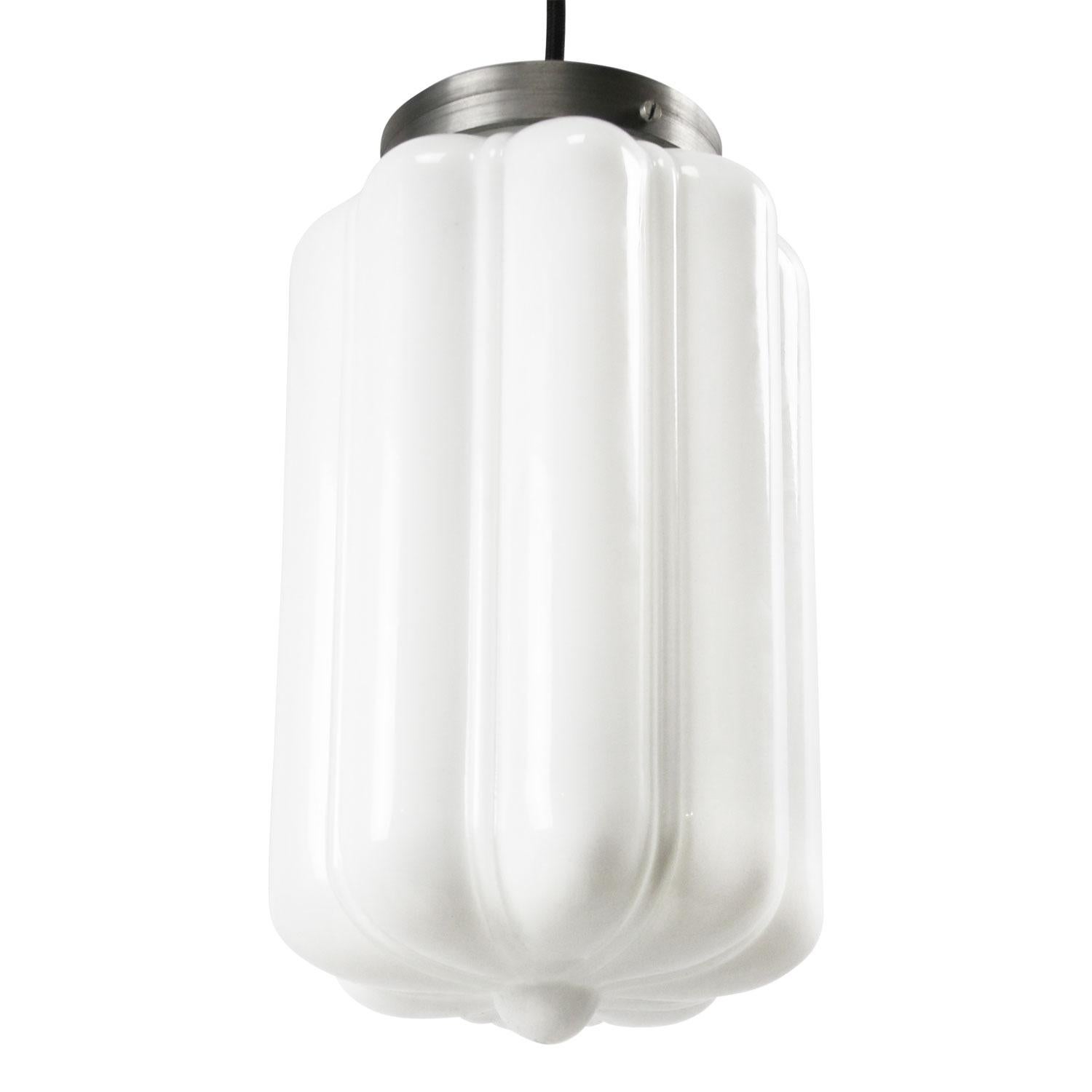 German Vintage European White Opaline Glass Metal-Top Pendant Lights
