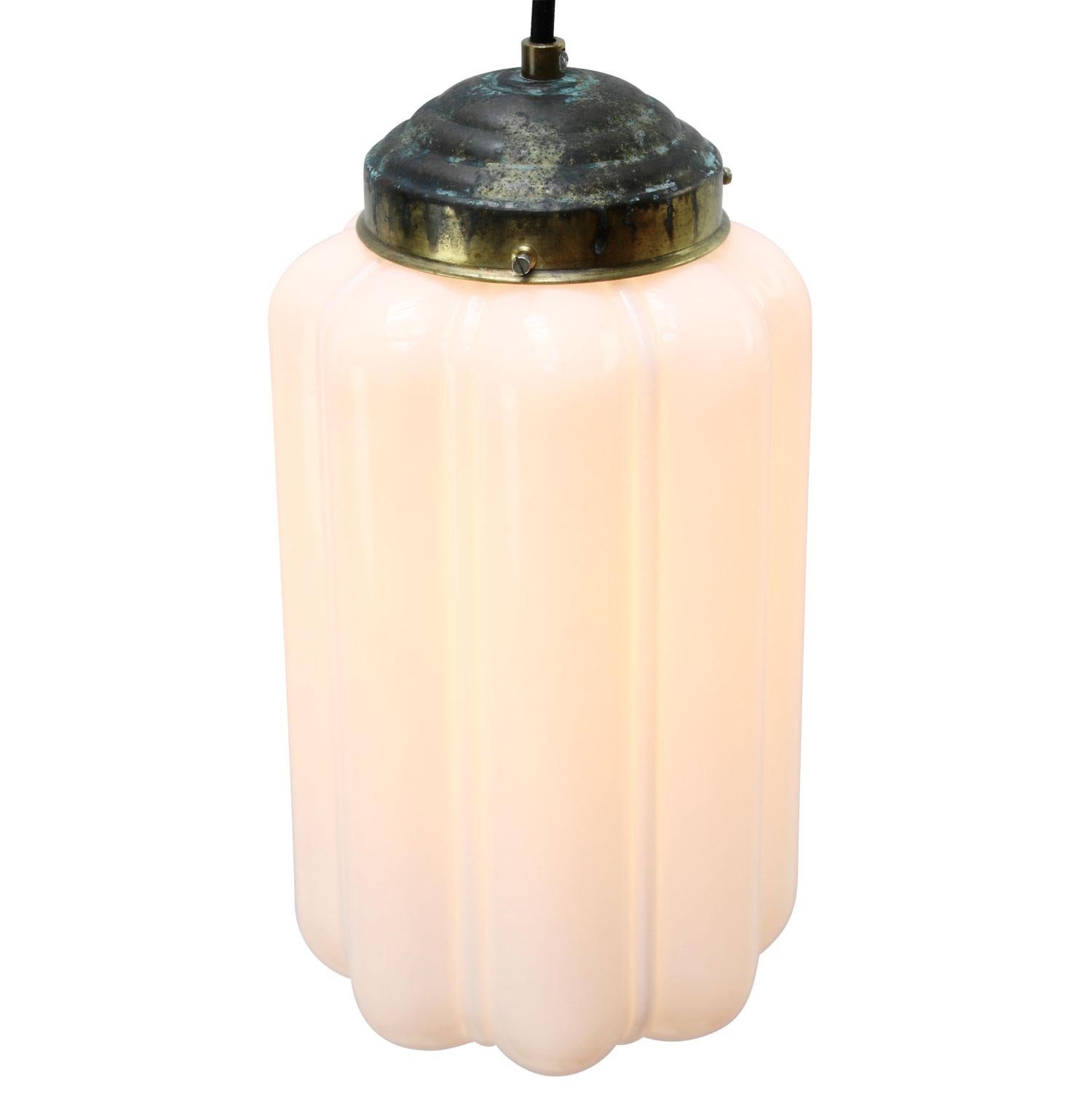 German Vintage European White Opaline Milk Glass Brass Pendant Light For Sale