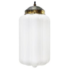 Vintage European White Opaline Milk Glass Brass Pendant Light
