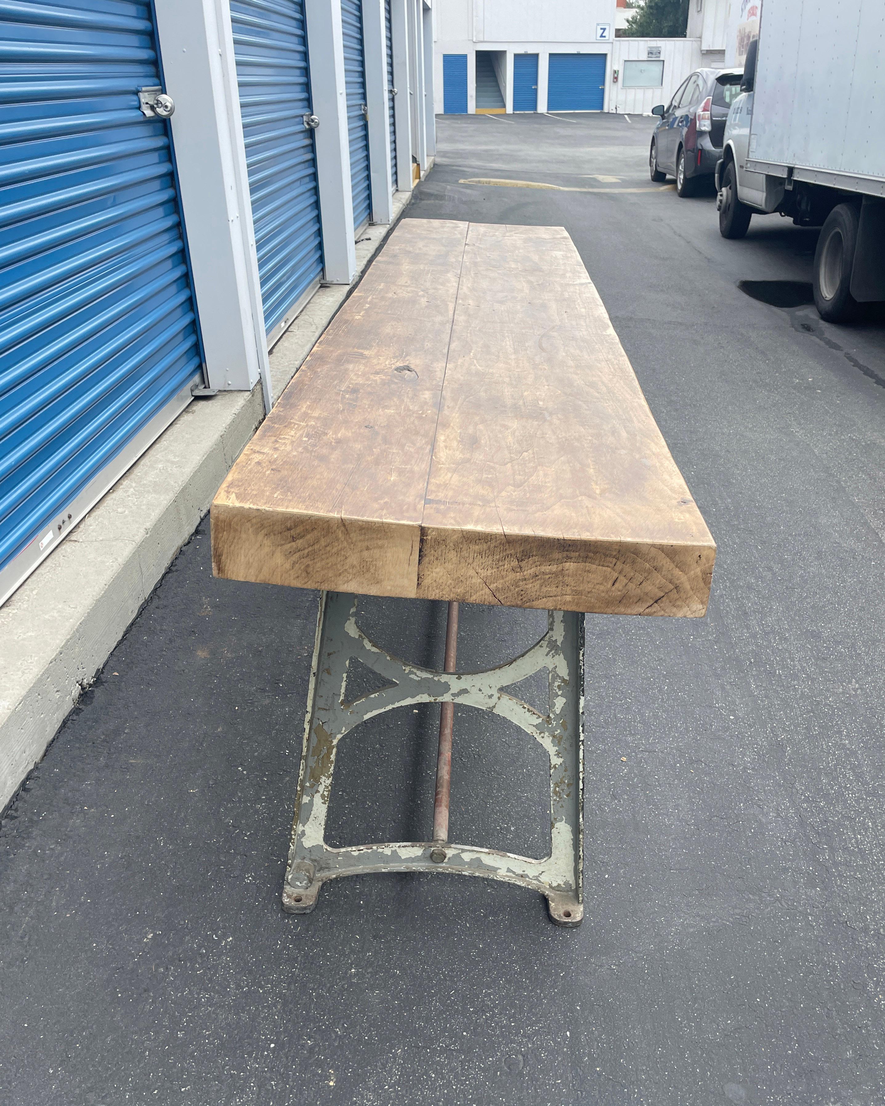 Vintage European Work Table with Metal Base In Good Condition For Sale In Los Angeles, CA