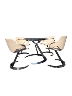 Conjunto de comedor vintage de estilo europeo «Space Age» — Cristal transparente y cromo (años 70)