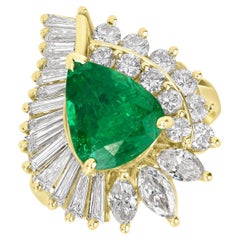 Anello da cocktail in oro con smeraldo e diamante Eva Vintage