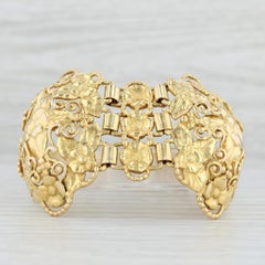 Vintage Evald Nielsen Floral Statement Bracelet 14k Yellow Gold 6.5".